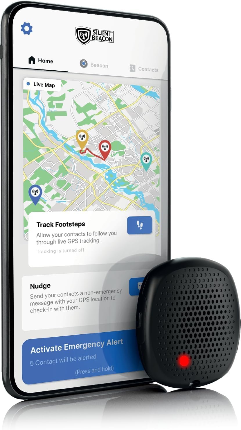 Panic Button for Personal Safety – Silent Beacon Bluetooth Emergency Alert with 2-Way Calls, Text & Email. Speaker & Mic, Wearable Rechargeable, Key Finder, 5 Modes – for Workers, Families, Offices.