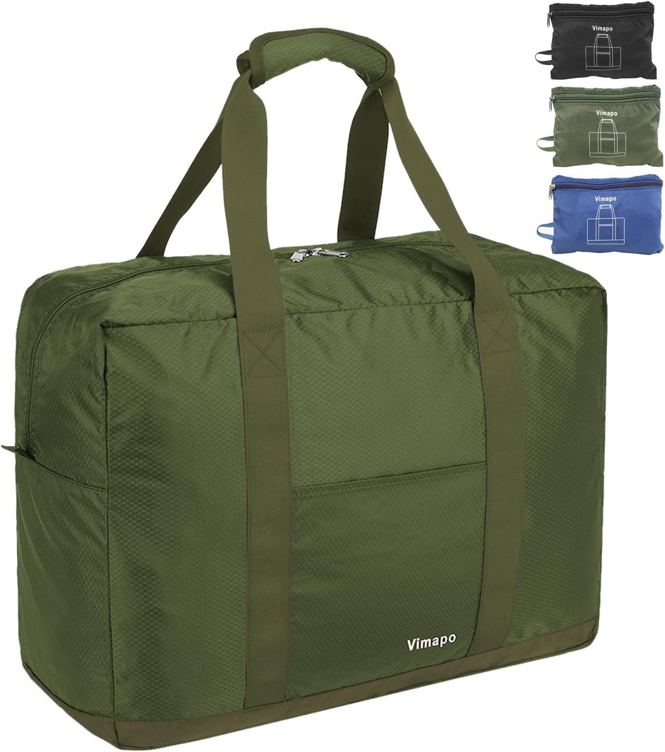 Foldable Travel Duffle Bag with Trolley Sleeve 40L Capacity, Lightweight Packable Travel Duffel Bags with the Keyhole Zipper, Weekender Overnight Nylon Carry on Bag for Men & Women, Army Green