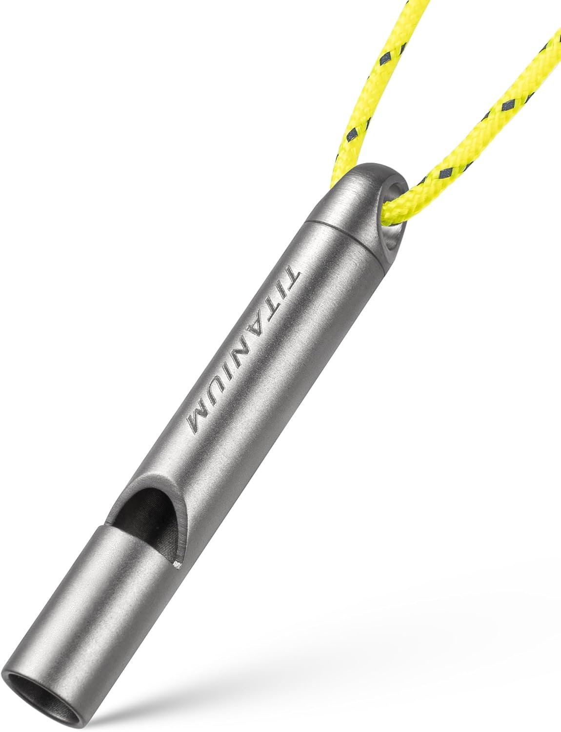 Titanium Survival Emergency Whistle,120-130dB,Rustproof, Durable | Saltwater & Sweat Resistant, Safe for Oral Use, Pea-less, Works Submerged, Compact with Key Ring & Lanyard