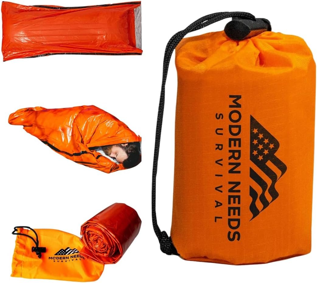 MODERN NEEDS Emergency Sleeping Bag Survival – Thermal Blanket & Bivy Sack | Emergency Bivy & Survival Blanket | Outdoor Sleeping Bag & Hiking Sleeping Bag | Sleeping Bags for Adults