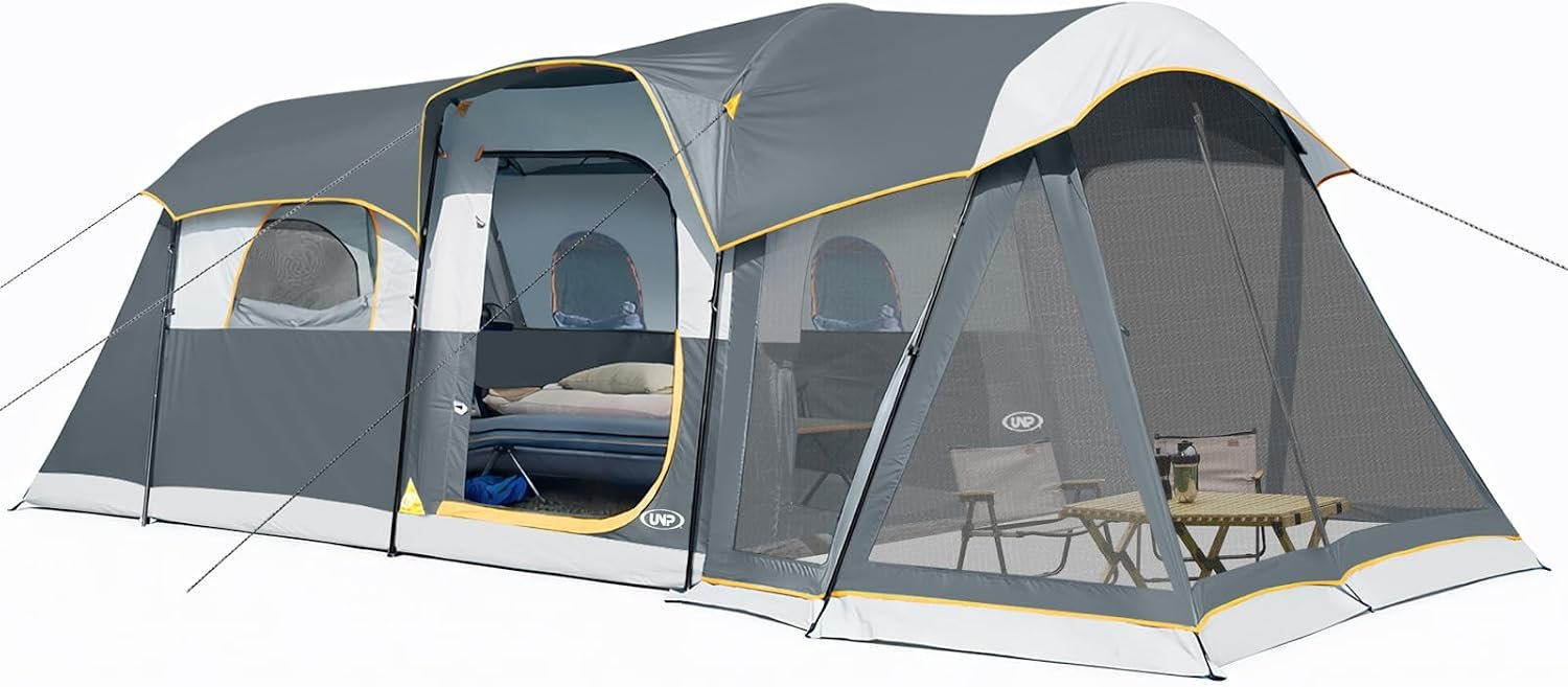 UNP Camping Tent 8 Person Waterproof Big Tunnel Tent with Screen Porch,Family Outdoor Large Tents for Camping 20′ x 9′ x 80in(H)
