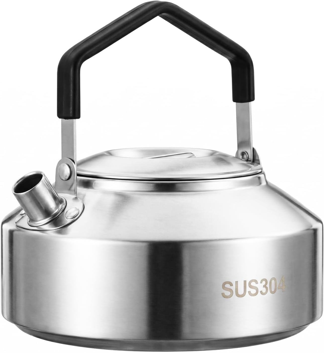 1-Piece Camping Kettle for Gas Stove, Compact Stainless Steel Camping Pot, Portable Outdoor Kettle​ for Boiling Water, Tea, Coffee, Hiking, Fishing (1L, Black Handle)