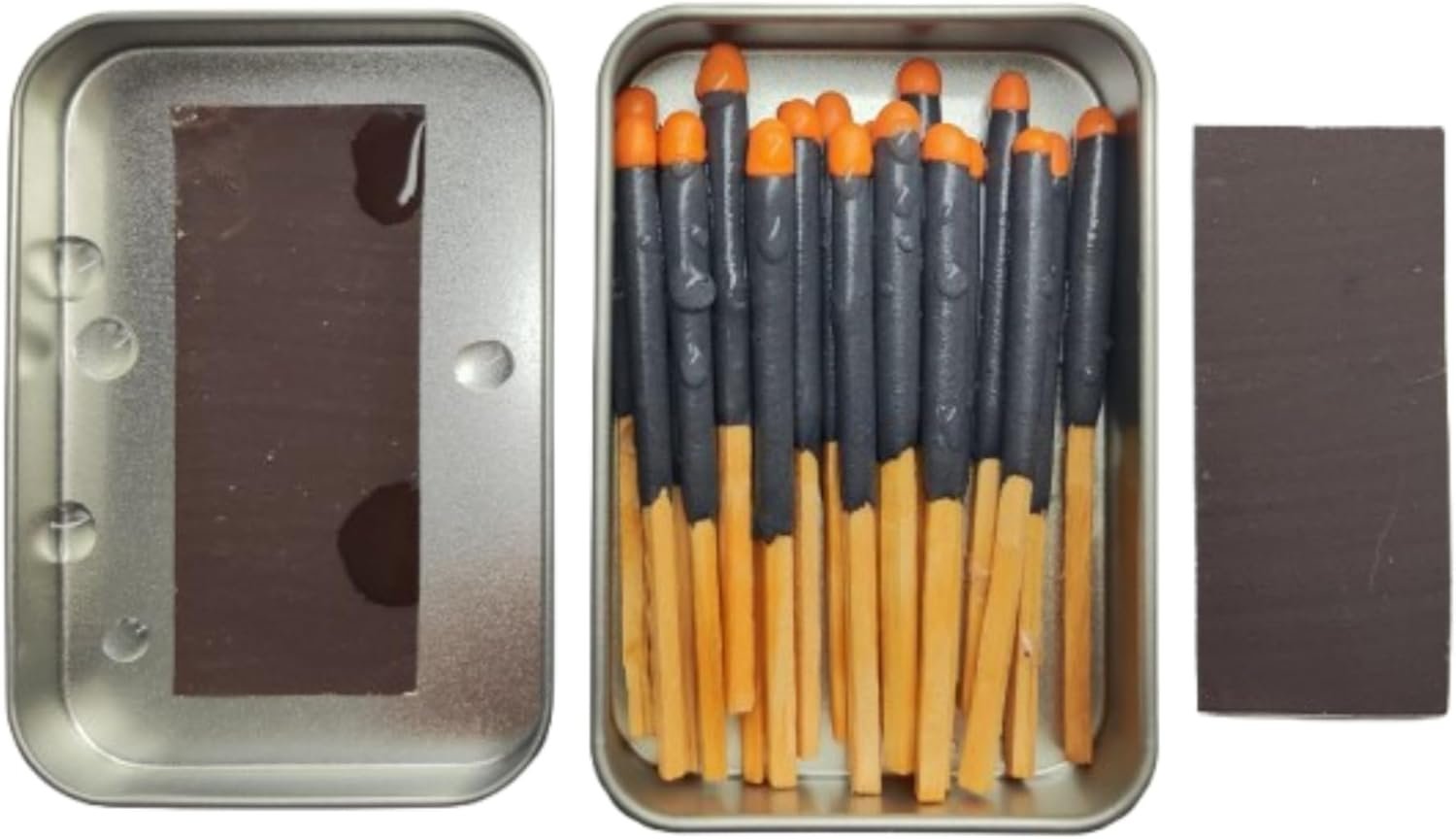 Survival Waterproof Matches Kit – 20/40/60/80/100 Fire Matches + Extra Striker in Metal Tin, Waxed Tinder Cords – Stormproof Windproof Fire Starter for Camping & Emergency (1 x Tin)