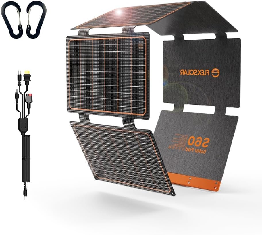 FlexSolar 60W Portable Solar Panels Chargers with PD3.0 USB-C,QC3.0 USB-A and DC Outputs Foldable IP67 Waterproof Power Emergency Camping for Small Power Station Generator,Phones, Power Banks, Tablets