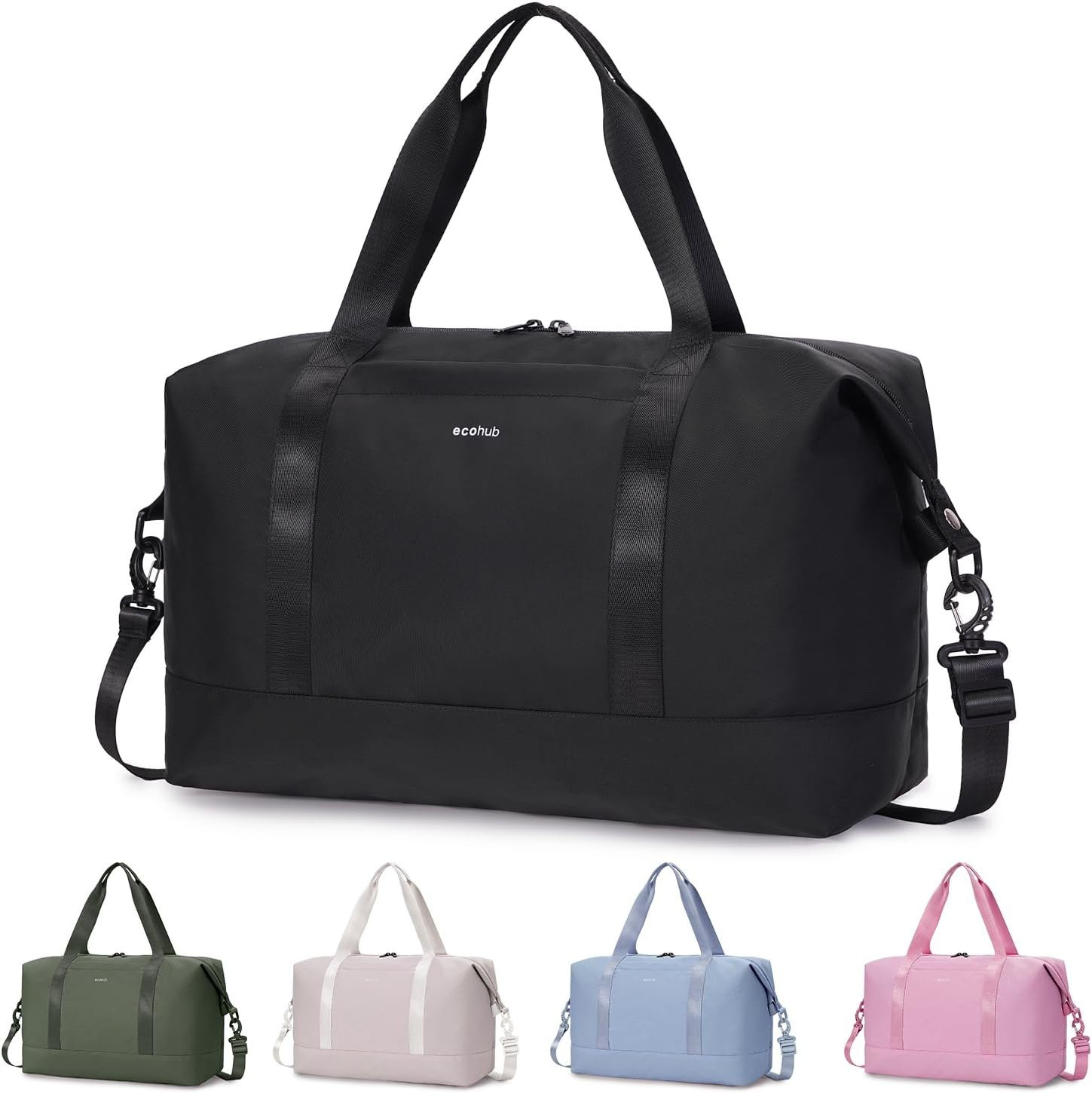 ECOHUB Travel Duffel Bag, Water Resistant Weekender Bag Carry On Bags for Women, Sport Gym Bags for Men, Hospital Bag for Labor and Delivery, Overnight Bag Luggage Bag with Trolley Sleeve, 30L Black