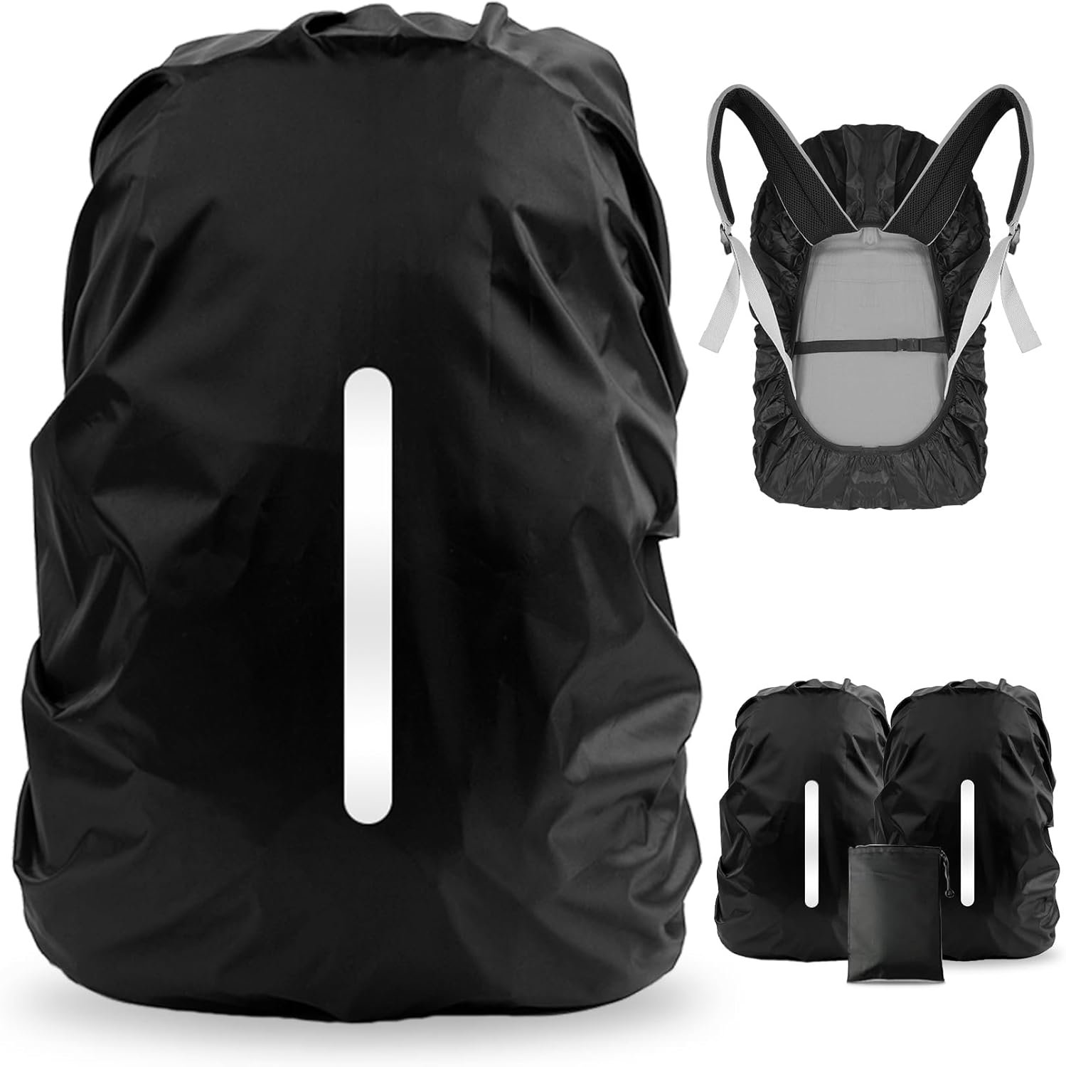 LAMA 2 Pack Waterproof Rain Cover for Backpack, Reflective Rainproof Protector for Anti-Dust and Anti-Theft,M Size (for 30L-40L Backpack), 2 Pcs Black