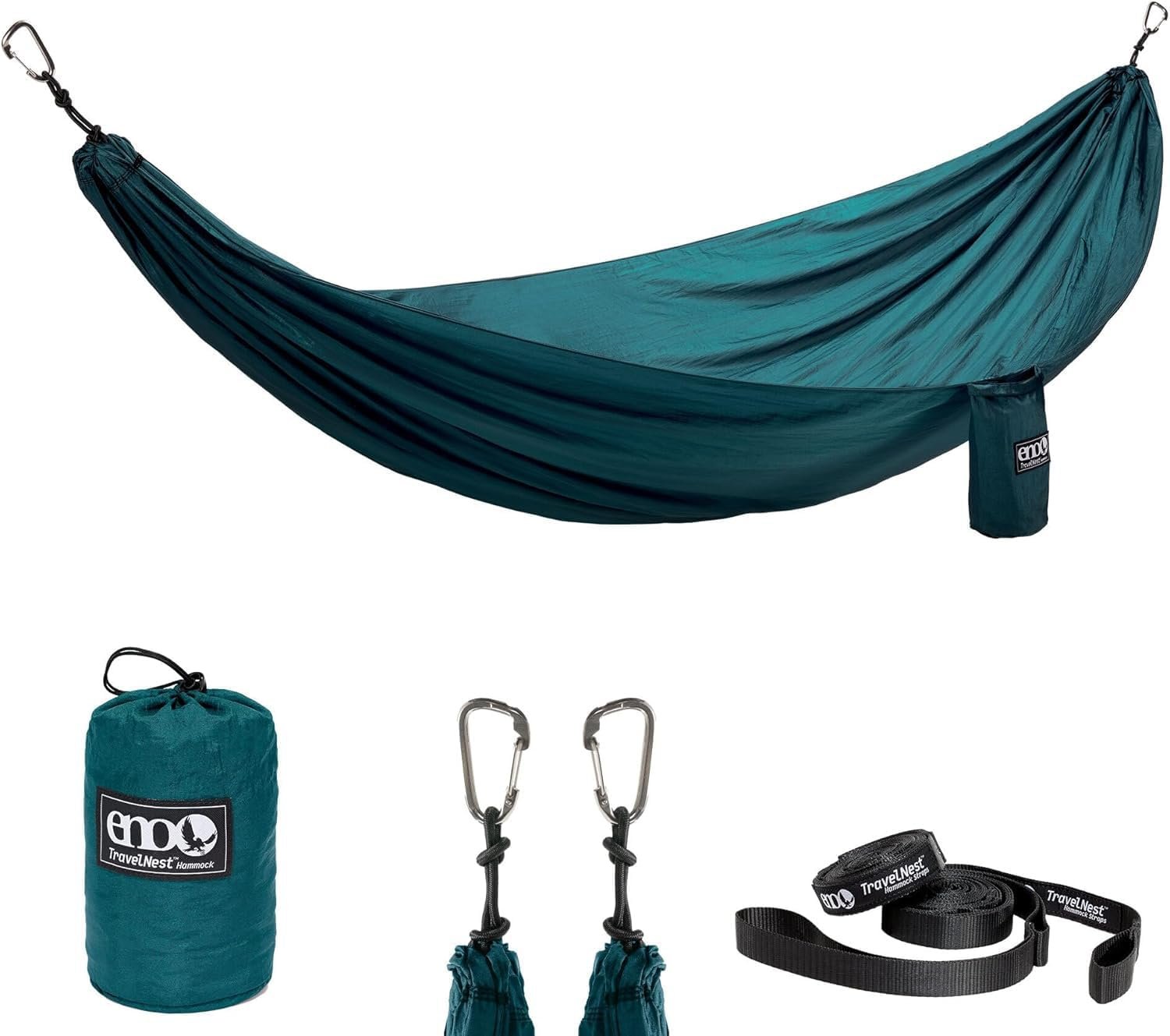 ENO TravelNest Hammock & Straps Combo – Portable Hiking and Camping Hammock with Straps Included – Travel Hammock for Camping, Hiking, Backpacking, a Festival, or The Beach – Marine