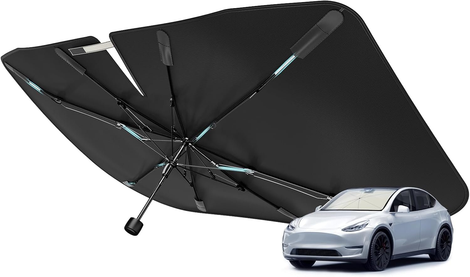[Upgraded] Nmoiss Windshield Sun Shade Umbrella – [Vinyl Coating Heat Shield] Protect Car from Sun Rays & Heat Damage Keep Cool and Protect Interior, Spring Structure Edge Medium 56″ L x 31″ W