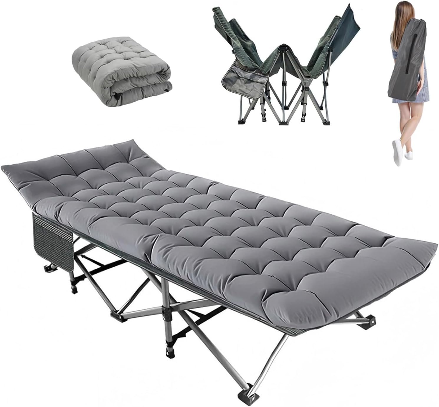 Camping Cot, 28” Wide Rollaway Bed for Adult with Pad, Portable Folding Bed for Indoor & Outdoor, Sleeping Cot with Carry Bag, Supports 440 lbs, Fast Setup, Compact Carry & Storage (Cement Gray)