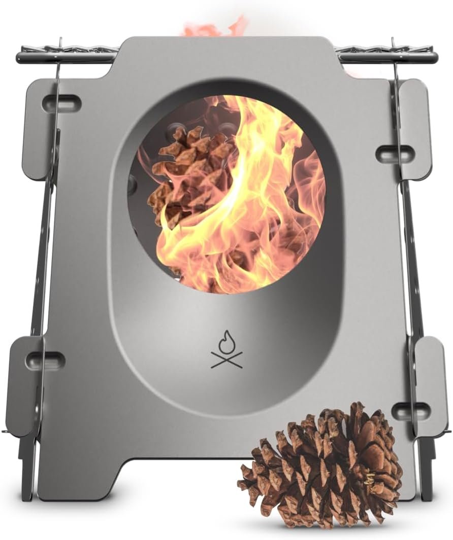 Überleben | Stöker Wood Burning Camping Stove – 18oz Flatpack Stainless Steel Wood Stove for Backpacking, Hiking & Outdoor Cooking – Portable, Folding Camping Essentials (Bead-Blasted)
