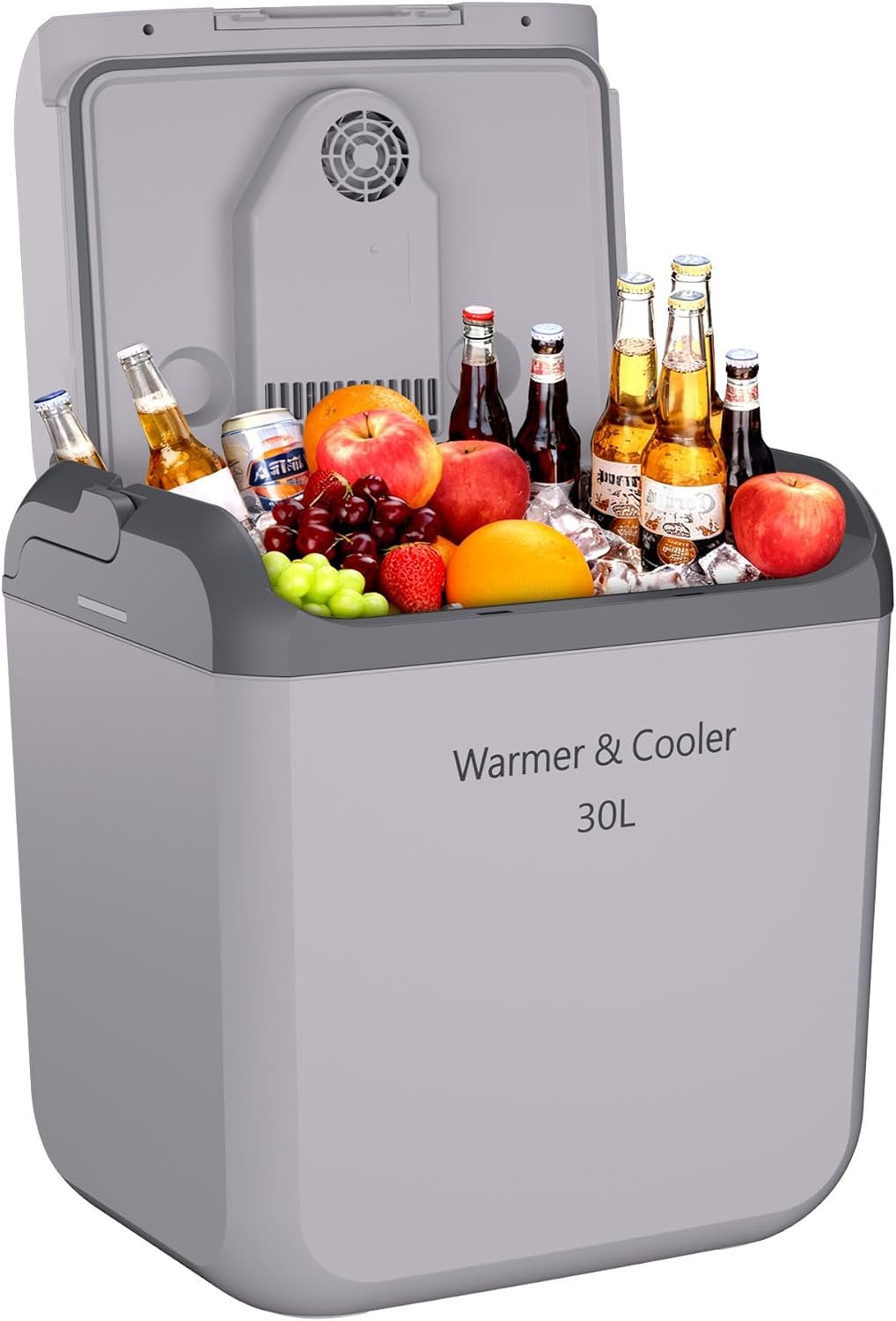 Garvee 32 QT (30 L) Electric Cooler & Warmer with Handle, Portable Car Refrigerator, 12V Car Cooler, 110V AC Home Power Cord, Plug In Coolers, Car fridge for Vehicle, Truck, Travel, Camping, Gray