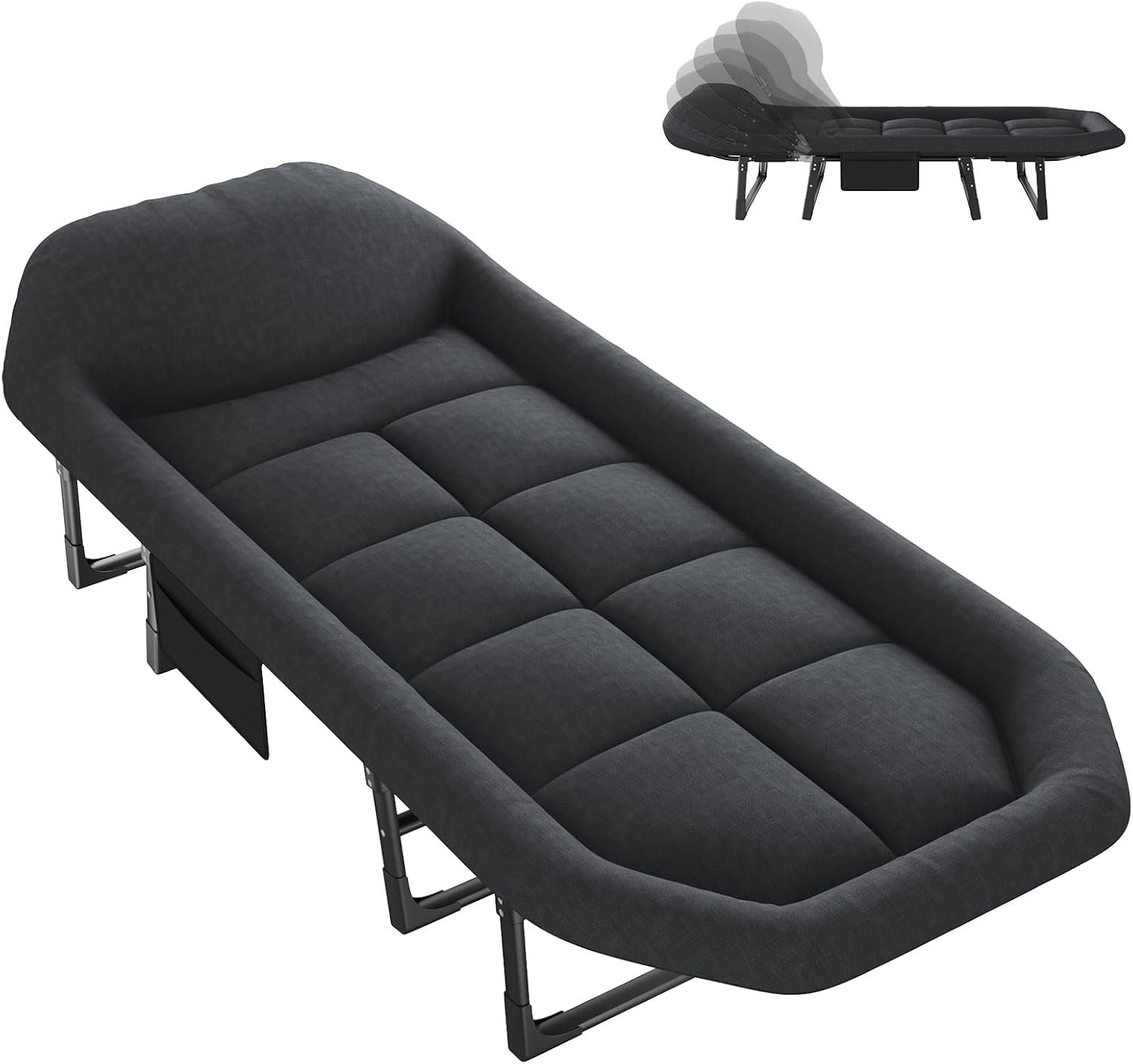 DUMOS Camping Cot for Adults, Adjustable Folding Camping Bed with Mattress, 6 Angle Foldable Bed for Camp, Office, Outdoor, Lightweight Sleeping Cot with Carry Bag, Supports 450 lbs (Black