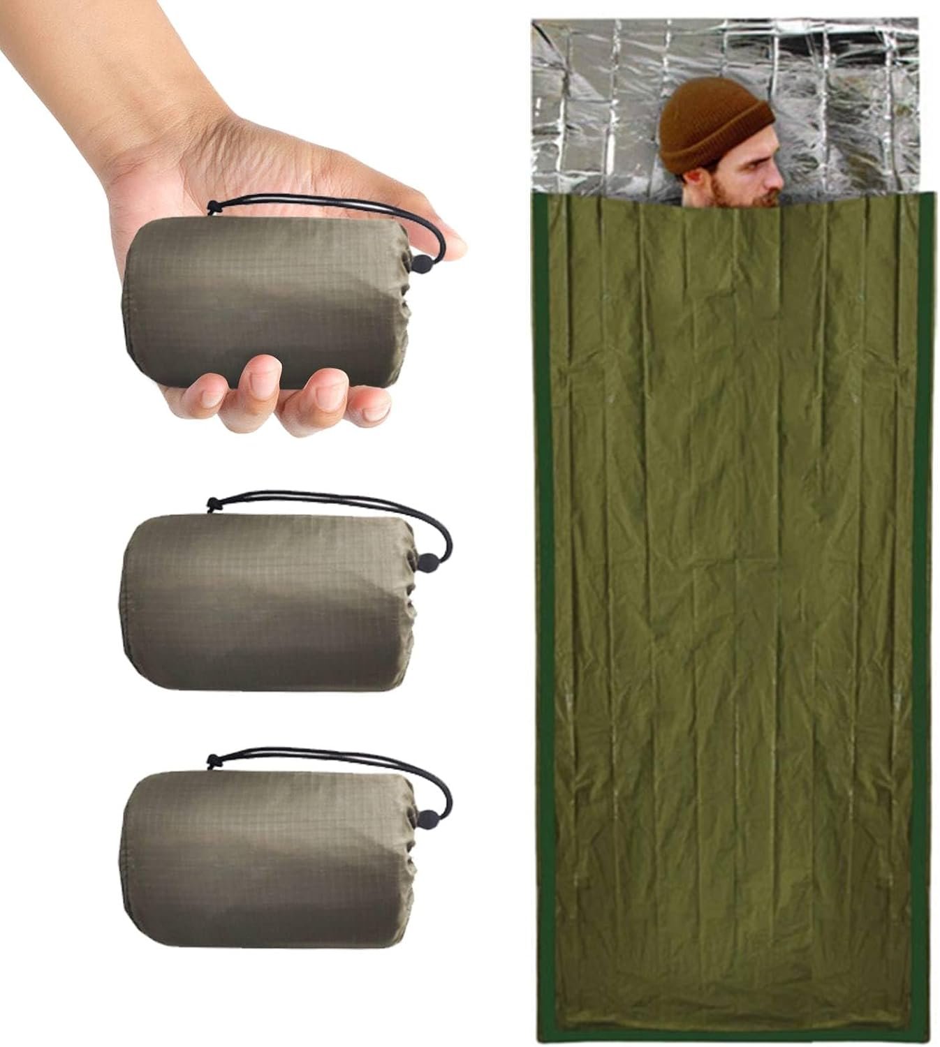 Emergency Sleeping Bag Survival Bag 3 Pack | Thermal Waterproof Mylar Bivy Sack for Adults | Portable Emergency Sleeping Bags for Survival, Extreme Cold, Camping, Hiking, and Outdoor Emergency Gear