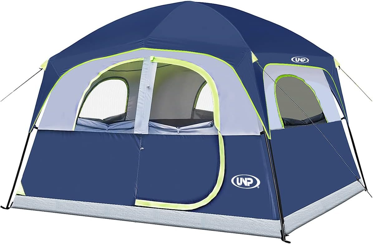 UNP Tents 6 Person Waterproof Windproof Easy Setup,Double Layer Family Camping Tent with 1 Mesh Door & 5 Large Mesh Windows -10’X9’X78in(H)