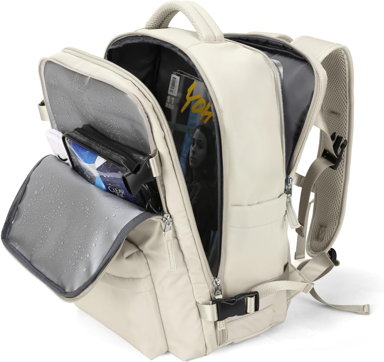 Large Travel Gym Backpack Women Carry On Backpack Flight Approved Hiking Waterproof Rucksack Casual Daypack Laptop bags airplanes Shoes Compartment Personal Item Travel Weekender Bag Essentials Beige