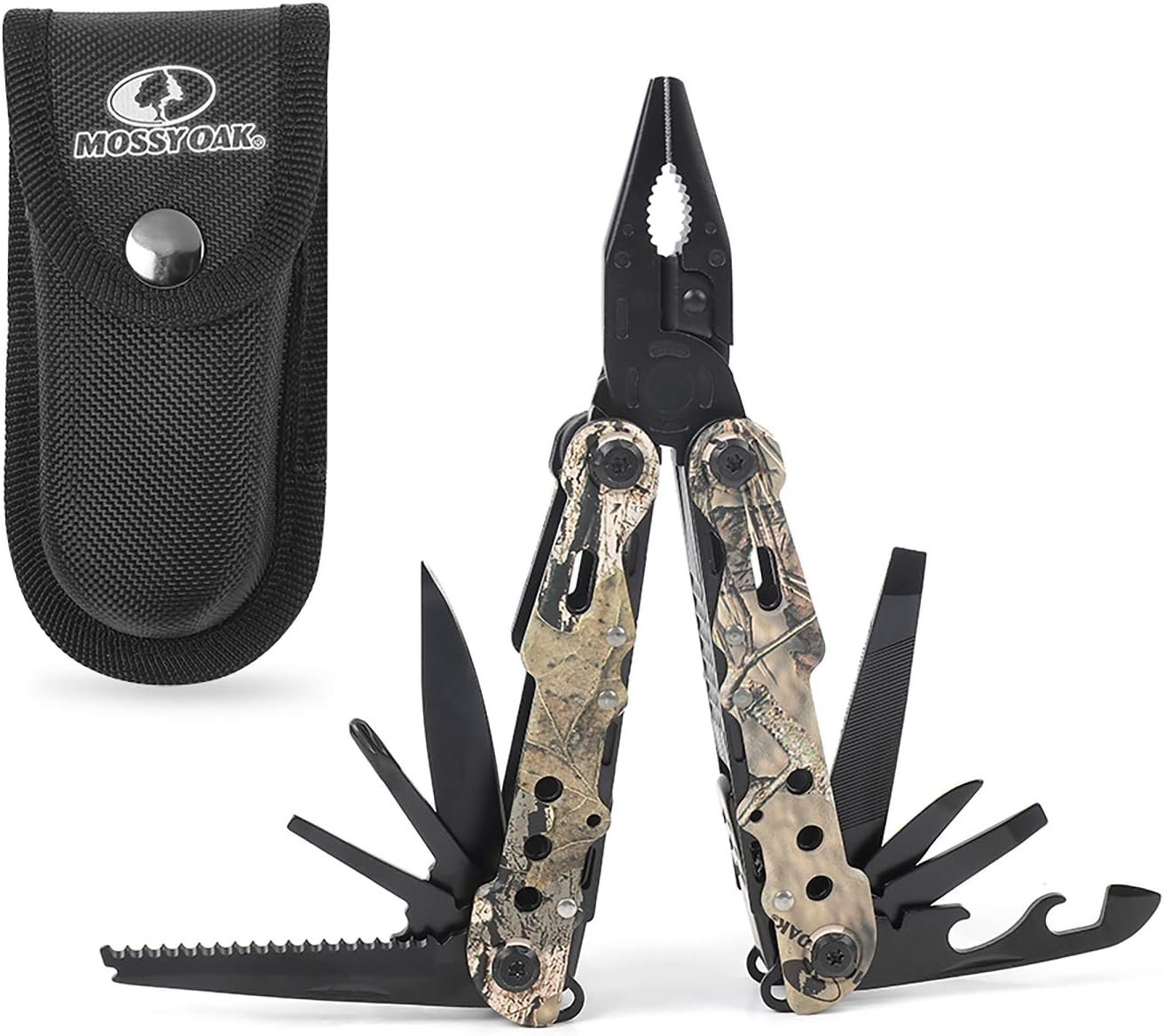 MOSSY OAK 13 in 1 Multi-tool – Multi Function Pliers – Folding Pocket Tool with Sheath, Camo – Portable Pocket Knife for Outdoors, Survival, Camping,Fishing, Hunting, Hiking