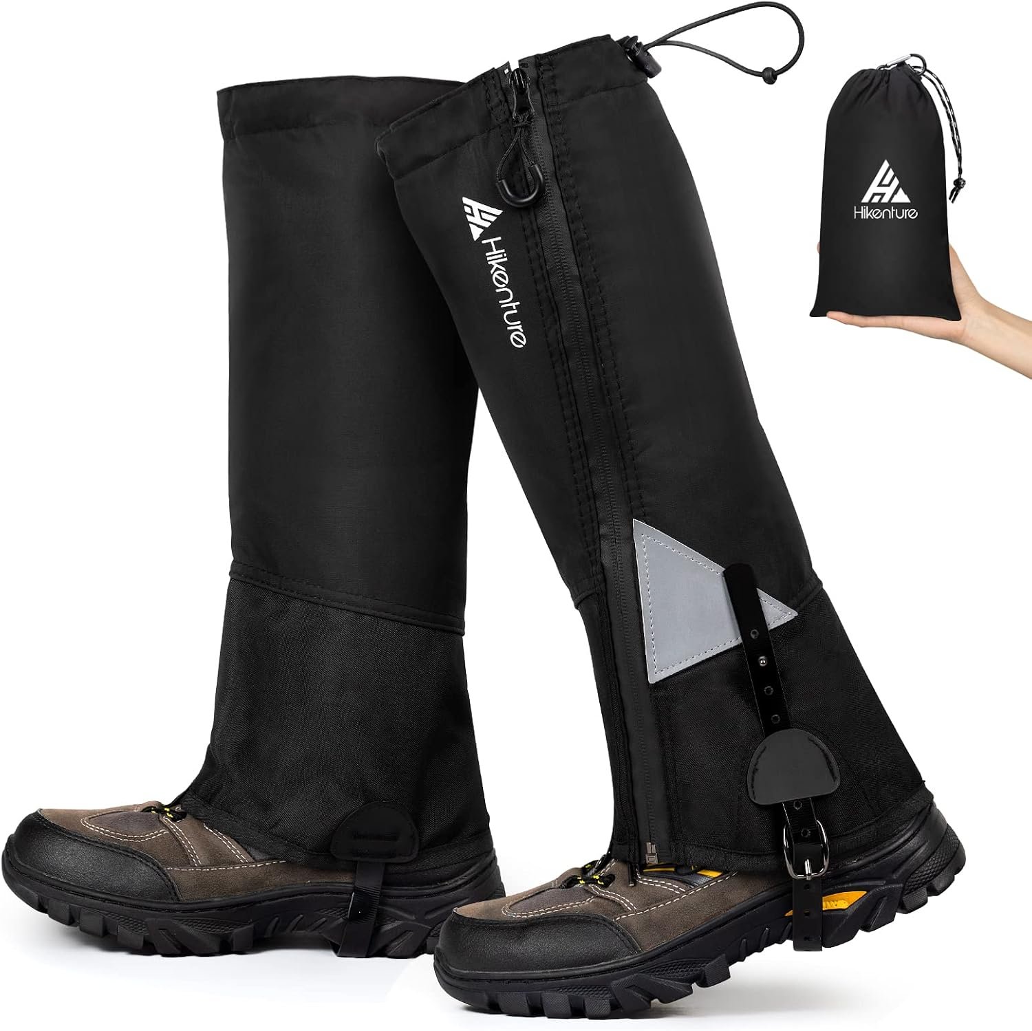Hikenture Hiking Gaiters with Upgraded Zipper, Gators for Hiking Boots Waterproof, Lightweight Shoe Leg Gaiters for Men Women (Black, Small)