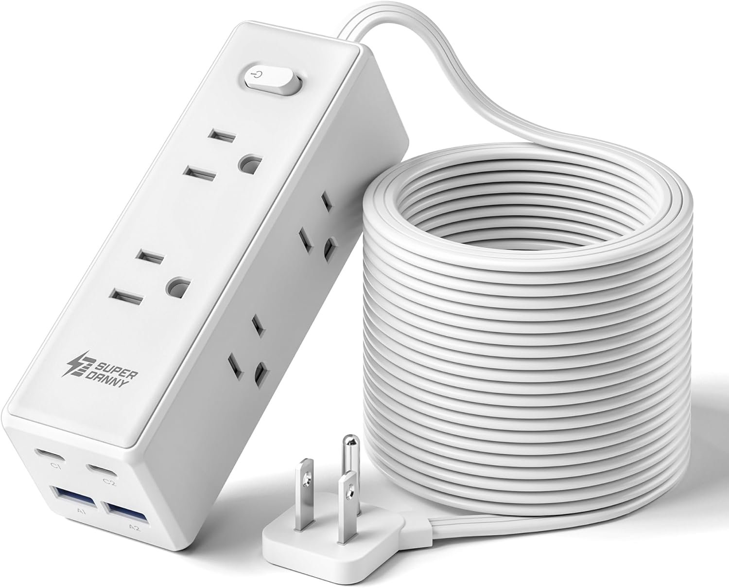 15 Ft Extension Cord with Multiple Outlets, Long Extension with 6 Outlets 4 USB Ports(2 USB C), Flat Plug Surge Protector Power Strip for Home, Office Supplies, Dorm Essentials