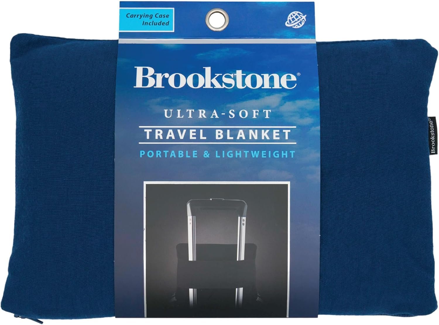 Brookstone Travel Blanket – 2-in-1 Super Soft Lightweight Throw Blanket with Carrying Pouch, Airplane & Car Travel Essentials, Blue