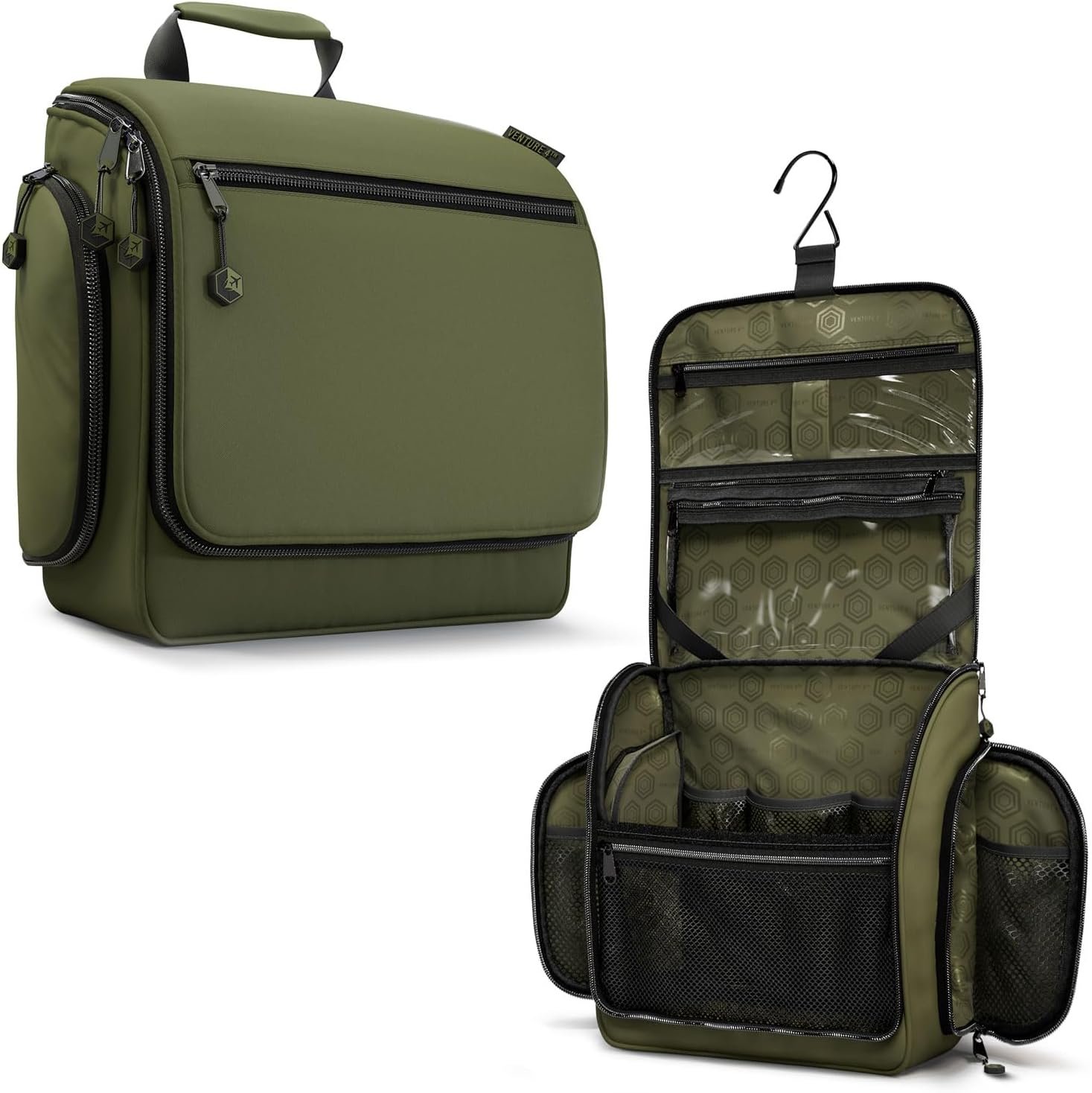VENTURE 4TH Hanging Travel Toiletry Bag for Women & Men – Large Toiletry Organizer with 18 Compartments, Removable TSA Pouch, Travel Wash Bag for Toiletries, Makeup & Shaving Kit (Forest Green)