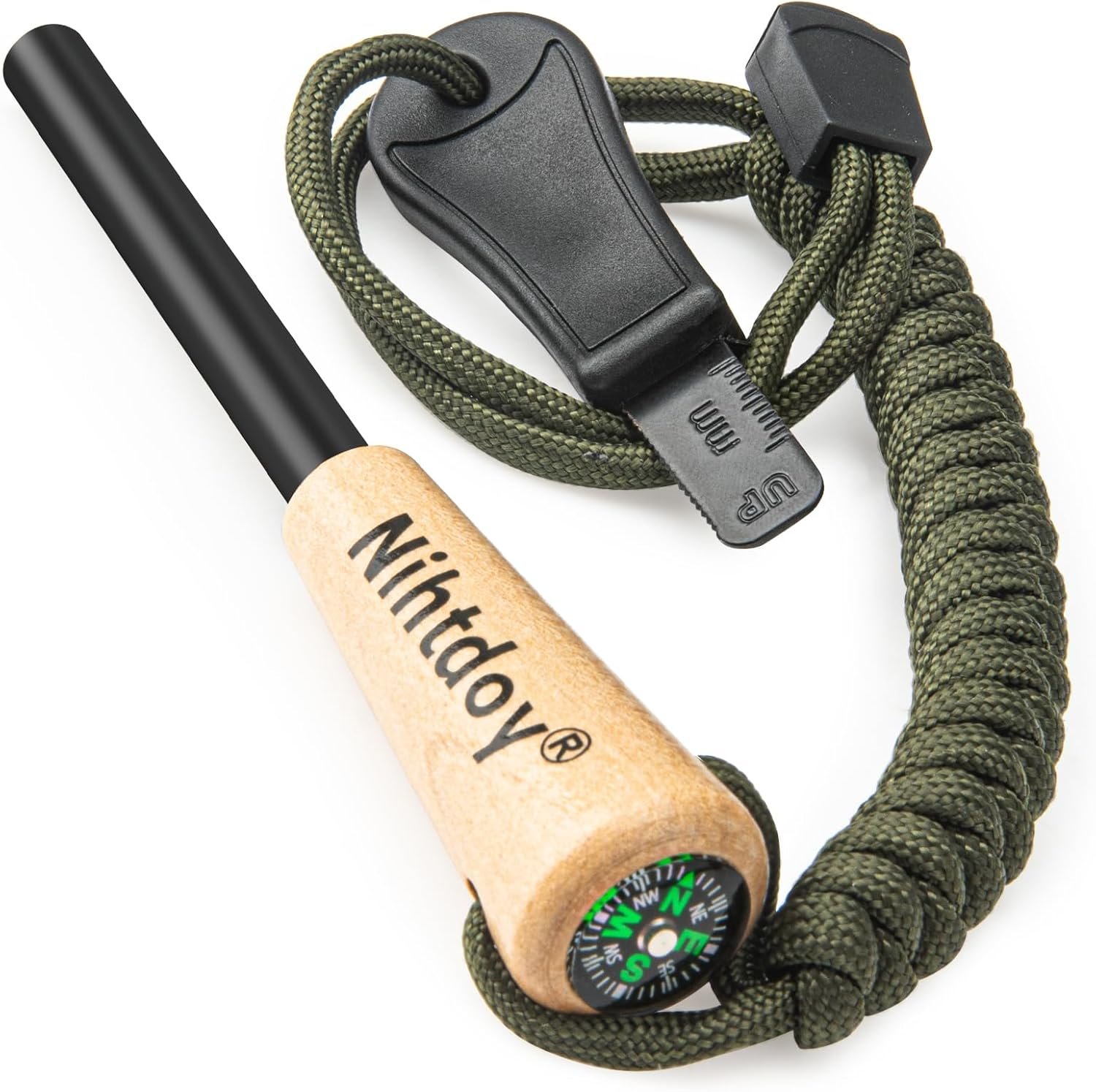 Ferro Rod Fire Starter Kit – Carbon Steel Striker & Compass-Integrated Hardwood Handle | Flint and Steel Survival Tool for Camping, Hiking, Bushcraft & Emergency