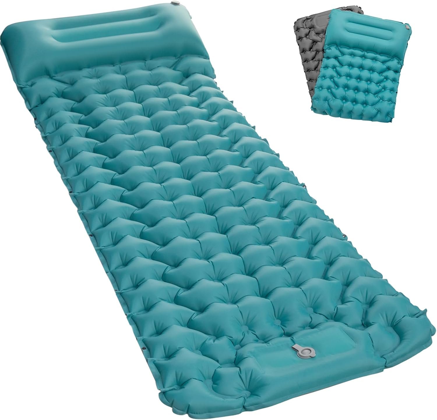 Inflating Sleeping Pad Mattress for Camping: Inflatable Camping Bed with Built-in Foot Pump for Tent – 4″ Extra Thick Mat Air Cot for Floor – Blue