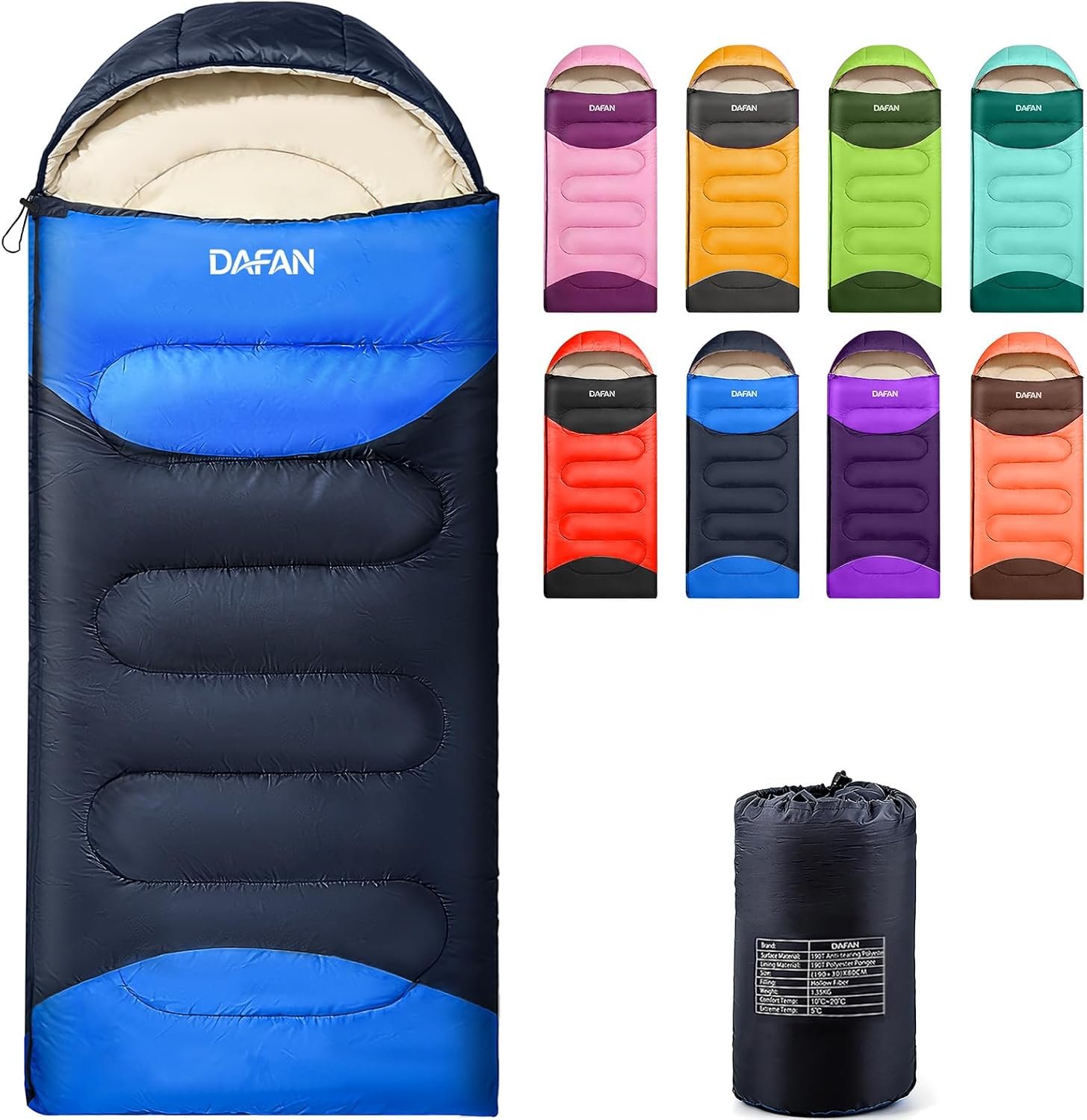 Lightweight Sleeping Bag for Adults, 3-Season Waterproof Backpacking Sleeping Bags with Compression Sack, Comfort Temp 50–68°F, Portable Camping Essential Gear for Travel, Hiking, Outdoor, Indoor
