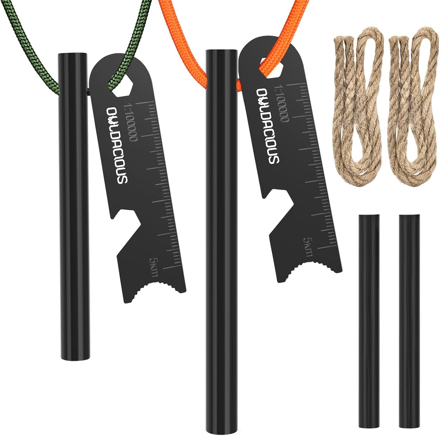 Fire Starter Survival Kit, 10-Piece Ferro Rod Set with Tinder Wicks & Paracord, Flint and Steel Fire Striker for Camping, Bushcraft, Emergency Bug Out Bag, All-Weather Ignition