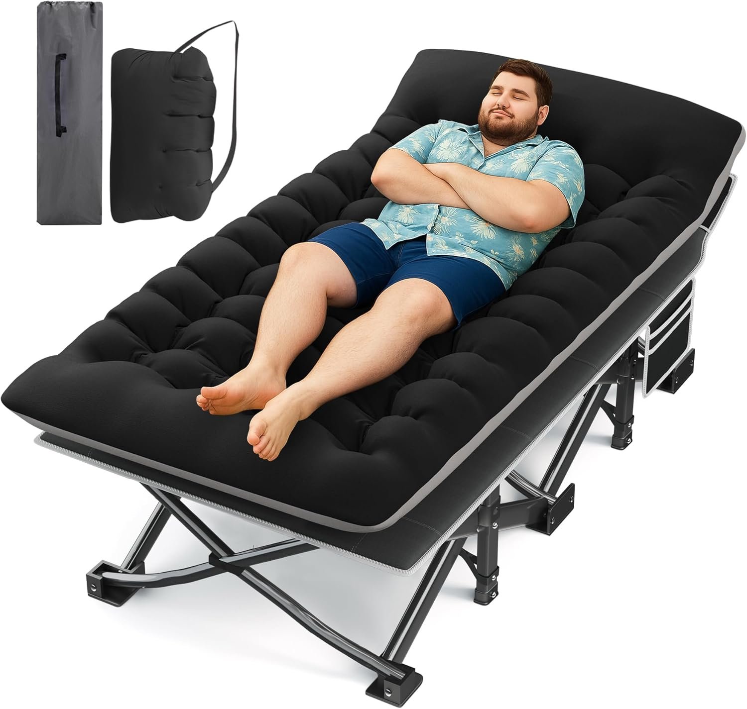 HABUTWAY Camping Cot with Mattress, 32″ Extra Wide Camping Cots for Adults, Sleeping Cot for Adults Holds Up to 600LBS, Cots for Sleeping, Camp, Rv, Beach, Patio, Office Naps(Black)
