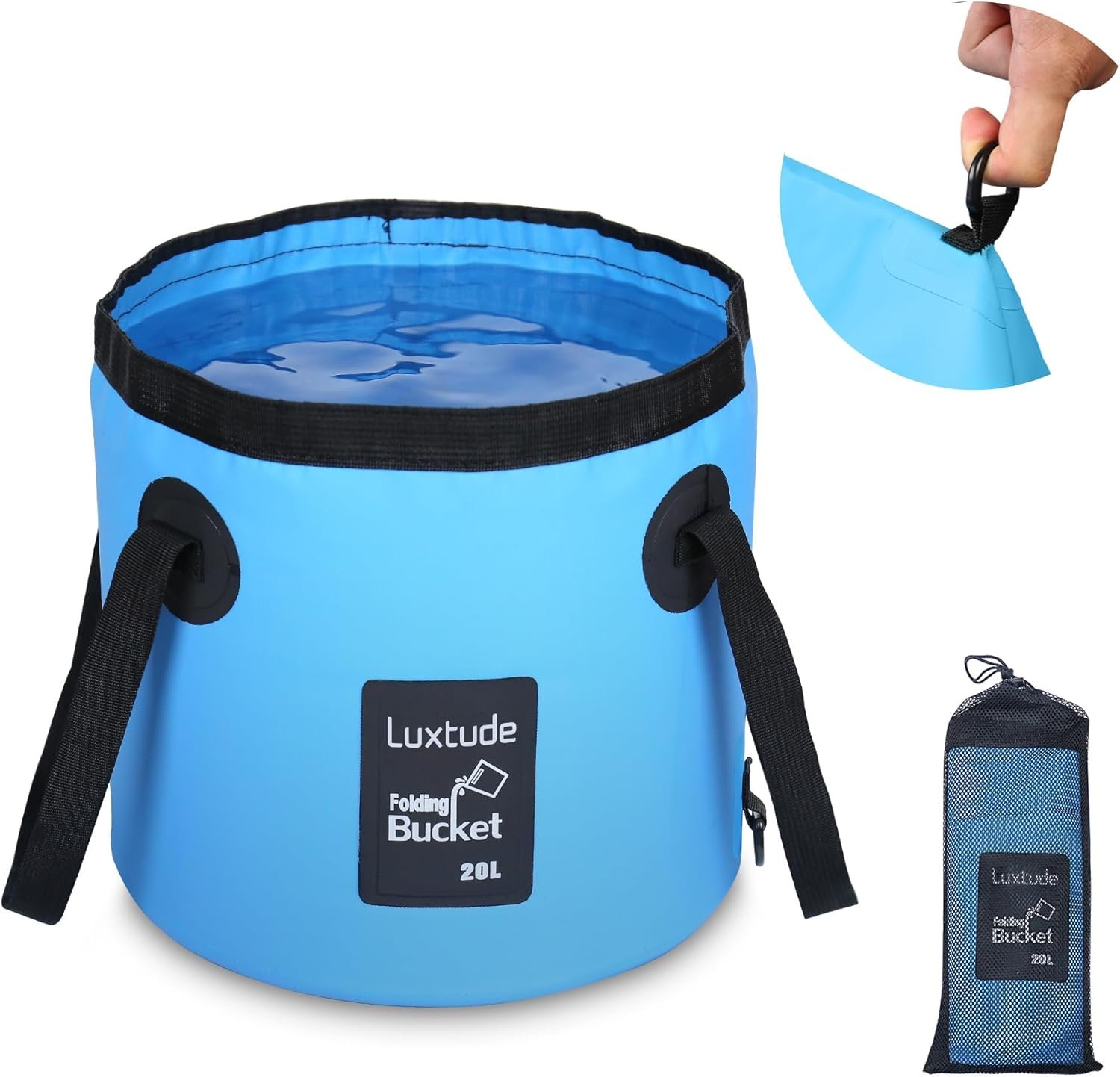 Luxtude Collapsible Bucket with Handle, Portable 5 Gallon Bucket for Camping, Fishing, Beach, Gardening, RV & Outdoor Emergency, Heavy-Duty & Ultra Lightweight Water Storage Container