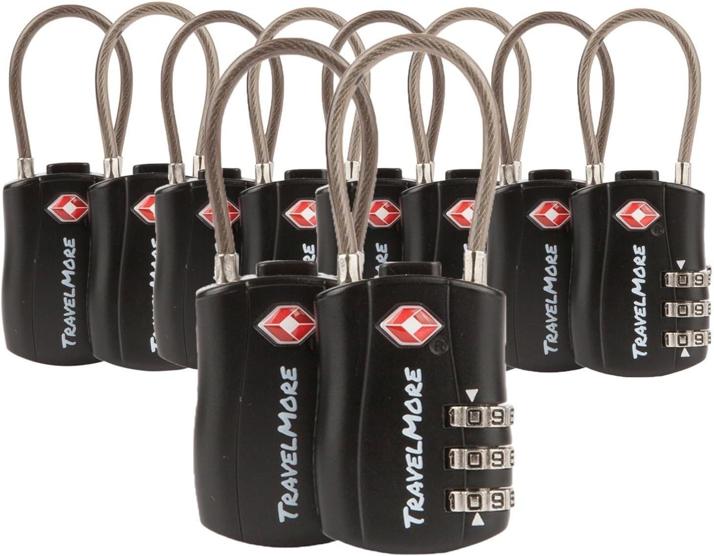 TravelMore 10 Pack TSA Approved Travel Combination Cable Luggage Locks for Suitcases – Orange (10 Pack, Black)