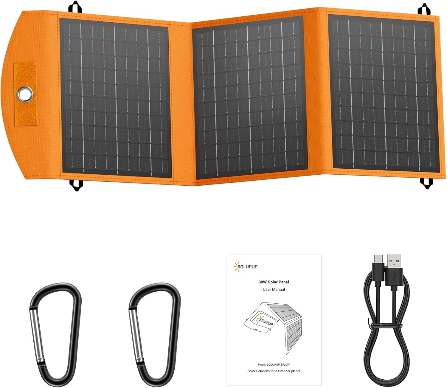 SOLUPUP Solar Panels 30W Portable Foldable Solar Charger with 5V USB-A and USB-C Fast Charging Compatible with iPhone, iPad, Samsung, Power Banks, IPX5 Waterproof Perfect for Camping, Hiking, Outdoor