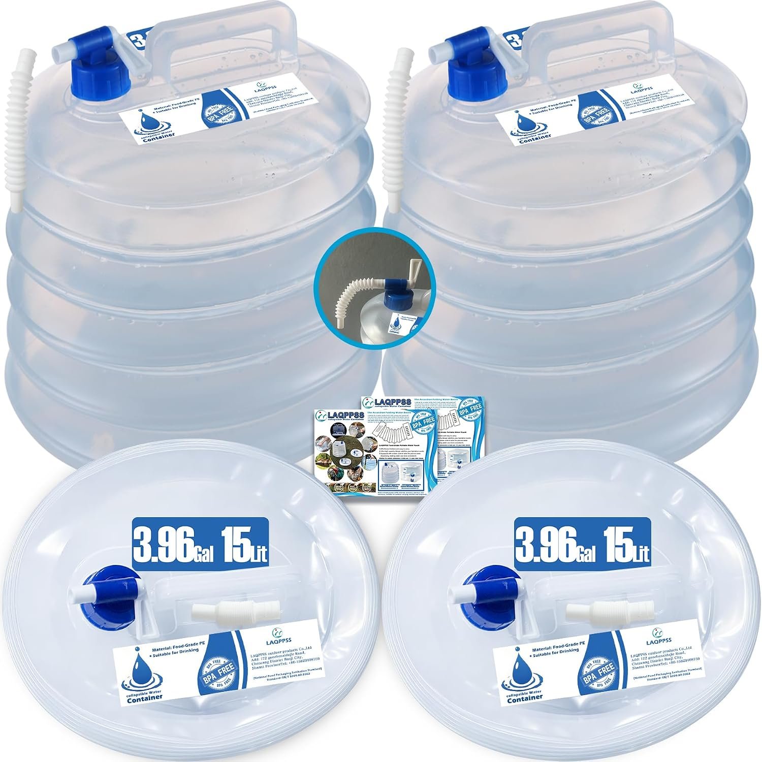 2 Pack – 2.64/3.96 Gallon Premium Collapsible Water Containers: Large Capacity Food – Grade LDPE, BPA – Free, Ultimate for Camping & Hiking. with a Patented Leak – Proof Faucet Design