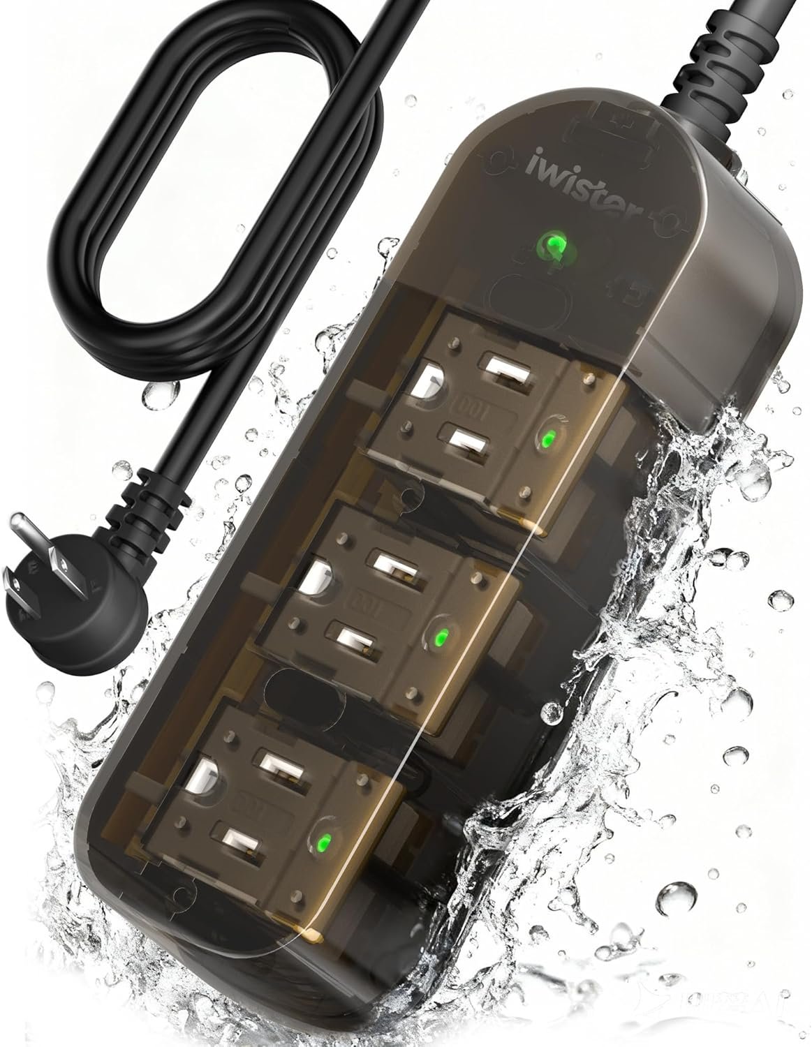 Outdoor Power Strip, 3 AC Outlets, 5 FT, 1625W/13A High-Power Single-Device Use, with Anti-Electric Shock & IPX6 Waterproof, Ideal for Backyard, Patio, Garage, Kitchen, Workshop, Camping, RV