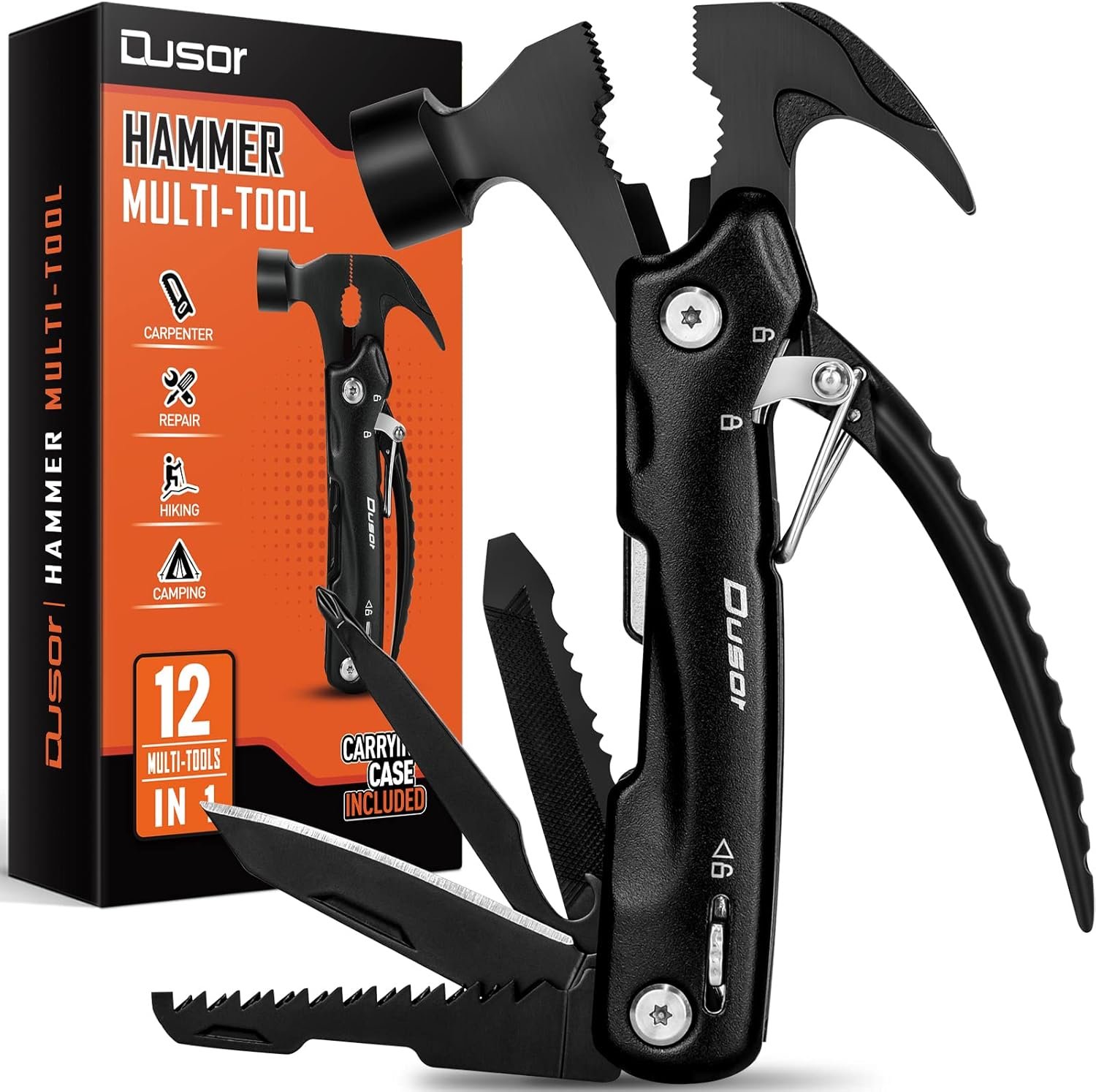 Dusor Gifts for Men 12 in 1 Hammer Multitool, Stocking Stuffers for Men, Hunting Anniversary Birthday Gifts for Him Who Wants Nothing, Camping Essentials Survival Gear, Cool Gadgets for Husband