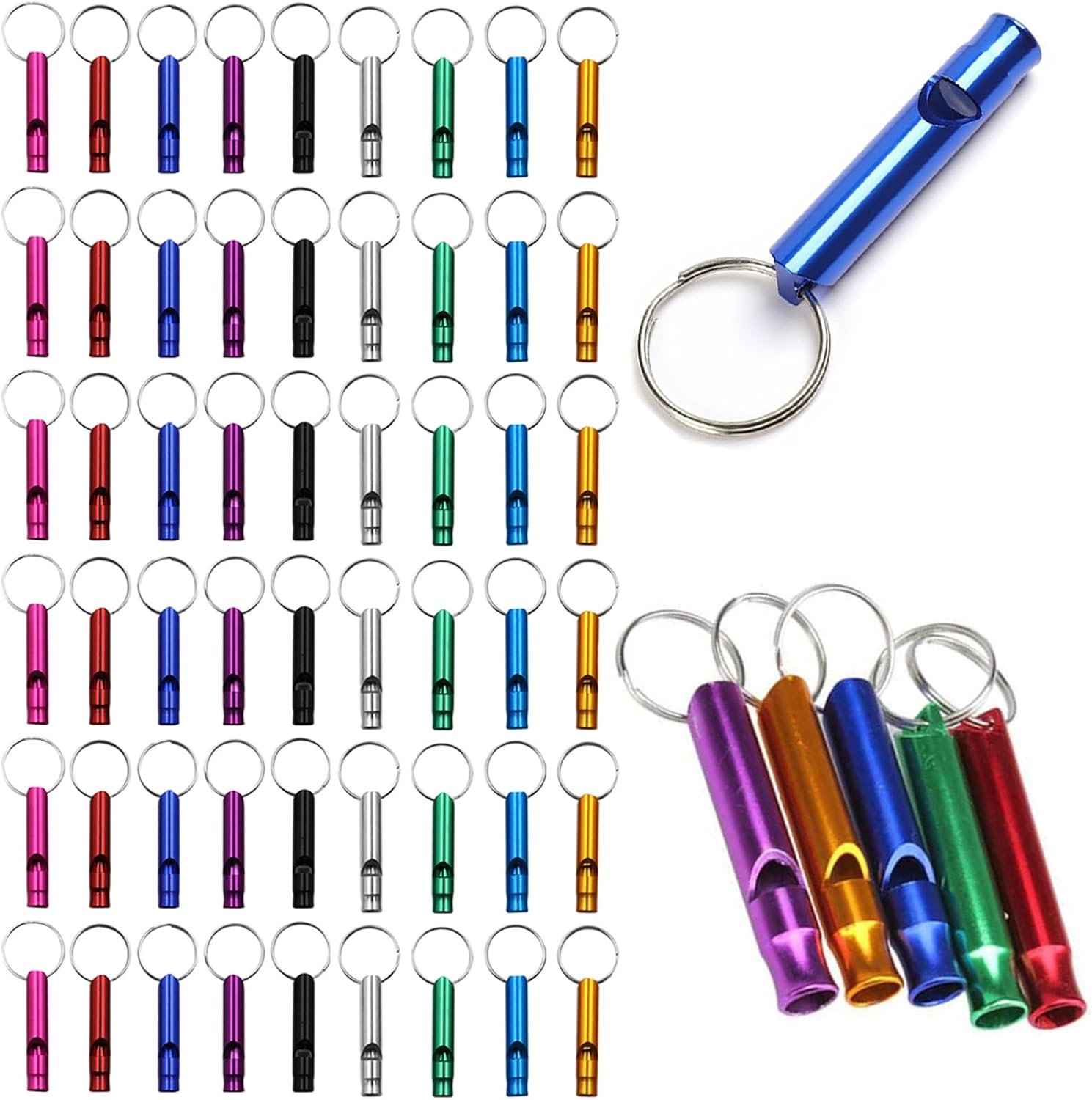 Tergy 50-200 Pieces Emergency Whistle with Keychain Aluminum Survival Whistle Key Chain for Camping Hiking Boating Hunting Fishing