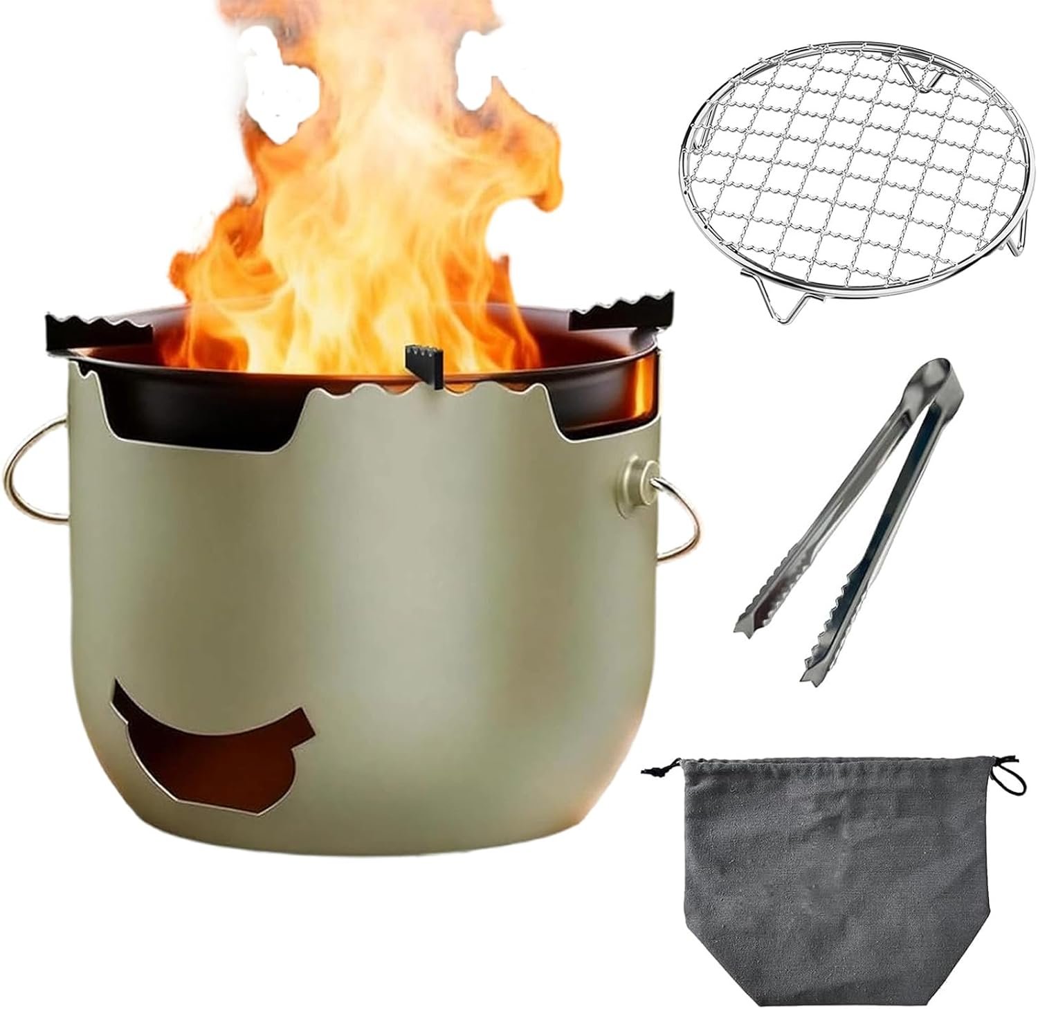 Backpacking and Camping Stove, Portable Stainless Steel Wood Burning Stove, Tabletop Fire Pit with Travel Bag, Resistant to Heat, Bending, Dropping for Outdoor, Hiking, Picnic – Sage Green