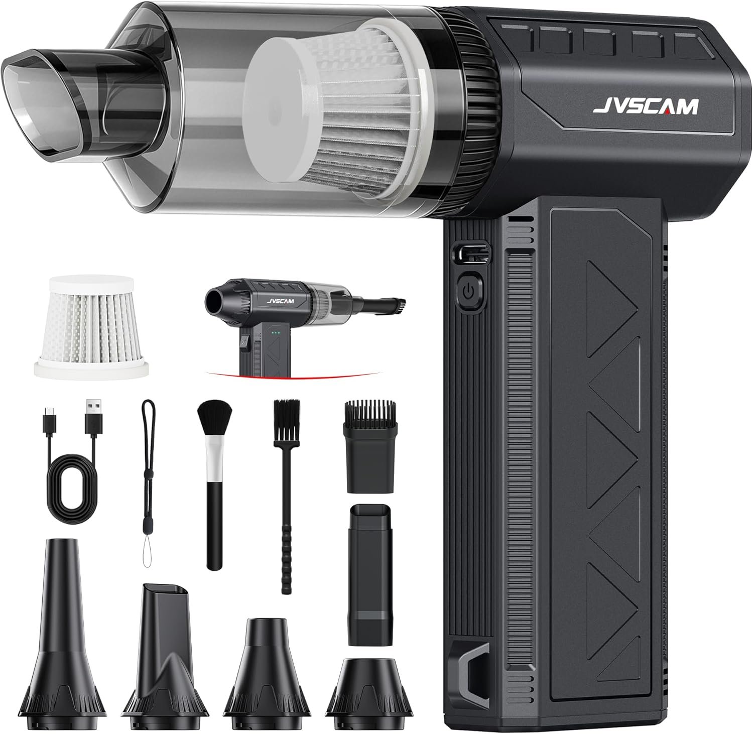 JVSCAM Compressed Air Duster,150000RPM Electric Air Duster, Vacuum Cleaner & Bag Vacuum 3-in-1, Rechargeable with 3-Gear Adjustable Wind Speed for Keyboard,Computer,Car,Home and Storage Bag Sealing