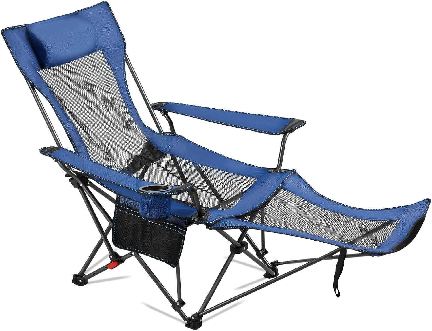 VEVOR 2-in-1 Reclining Camping Chair with Footrest for Adults, 4 Adjustable Positions, Portable Folding Lounger, Lightweight Mesh Beach Chair Supports 220lbs, Heavy Duty Camp Chairs Outdoor, Blue