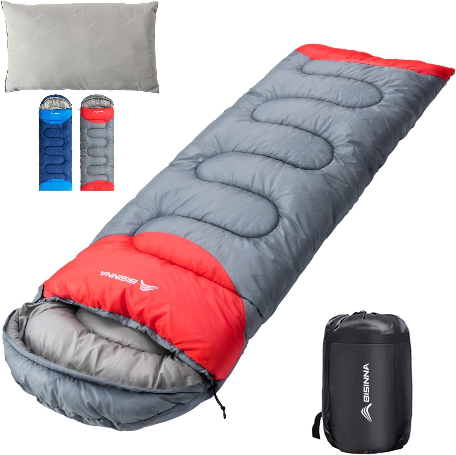 BISINNA Sleeping Bag with Pillow – 4 Season Backpacking Sleeping Bag Lightweight Waterproof Warm and Washable for Adults, Kids, Women, Men’s Outdoors Camping, Hiking, Mountaineering