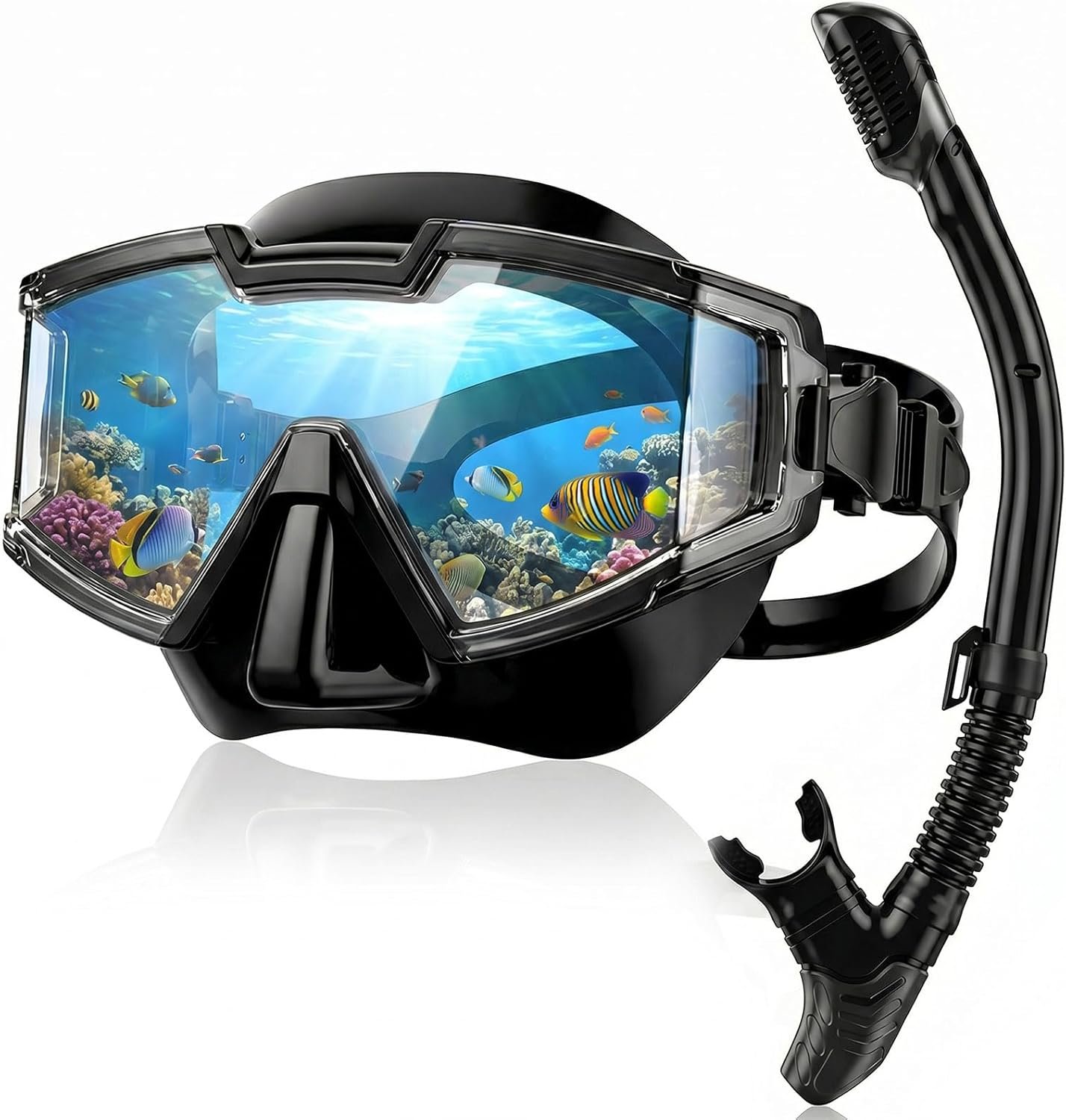 Snorkel Set for Adults, Snorkel Mask with Dry Snorkel, 180° Panoramic Anti-Fog and Anti-Leak, Diving Mask for Swimming, Freediving, Beach Essentials and Vacation for Men Women