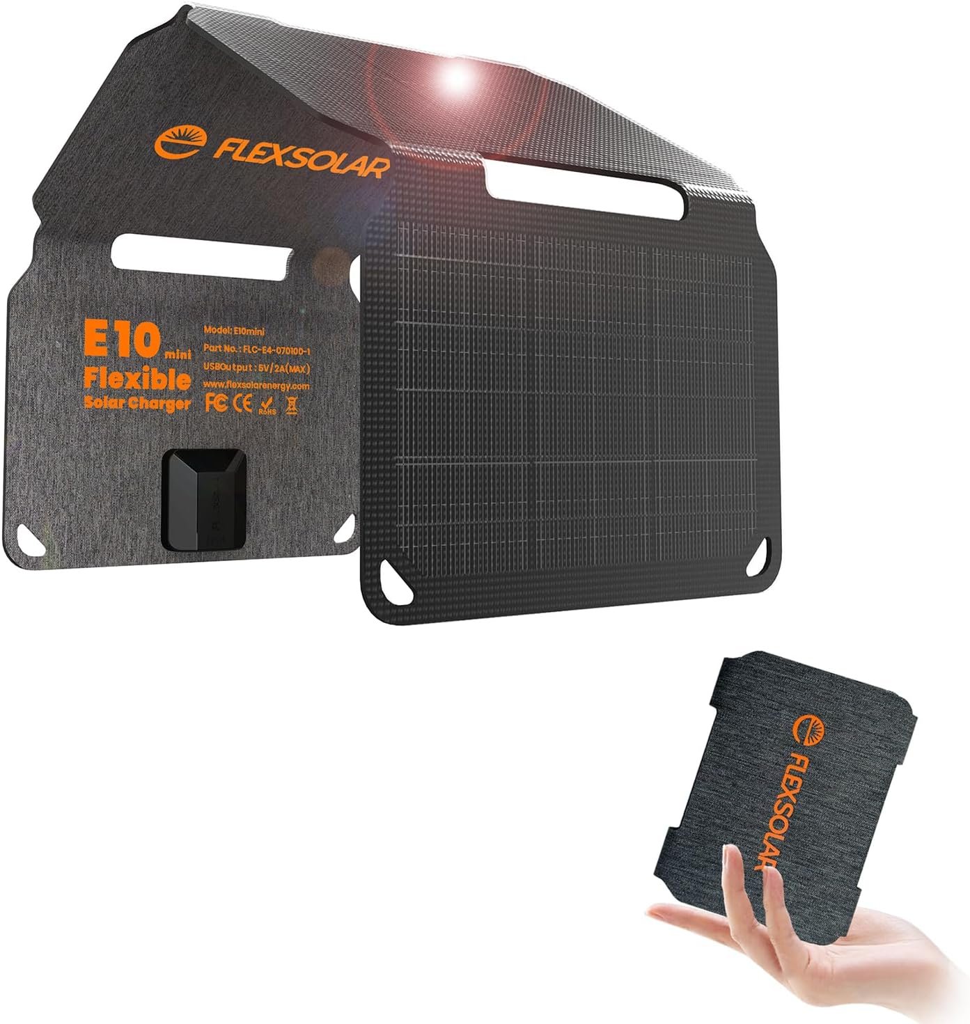 FlexSolar 10W Foldable Solar Chargers 5V USB Small Power Emergency Portable 4 Folds Panels IP67 Waterproof Camping Hiking Backpacking for Phones Flashlight Watches Small Power Banks Battery Pack