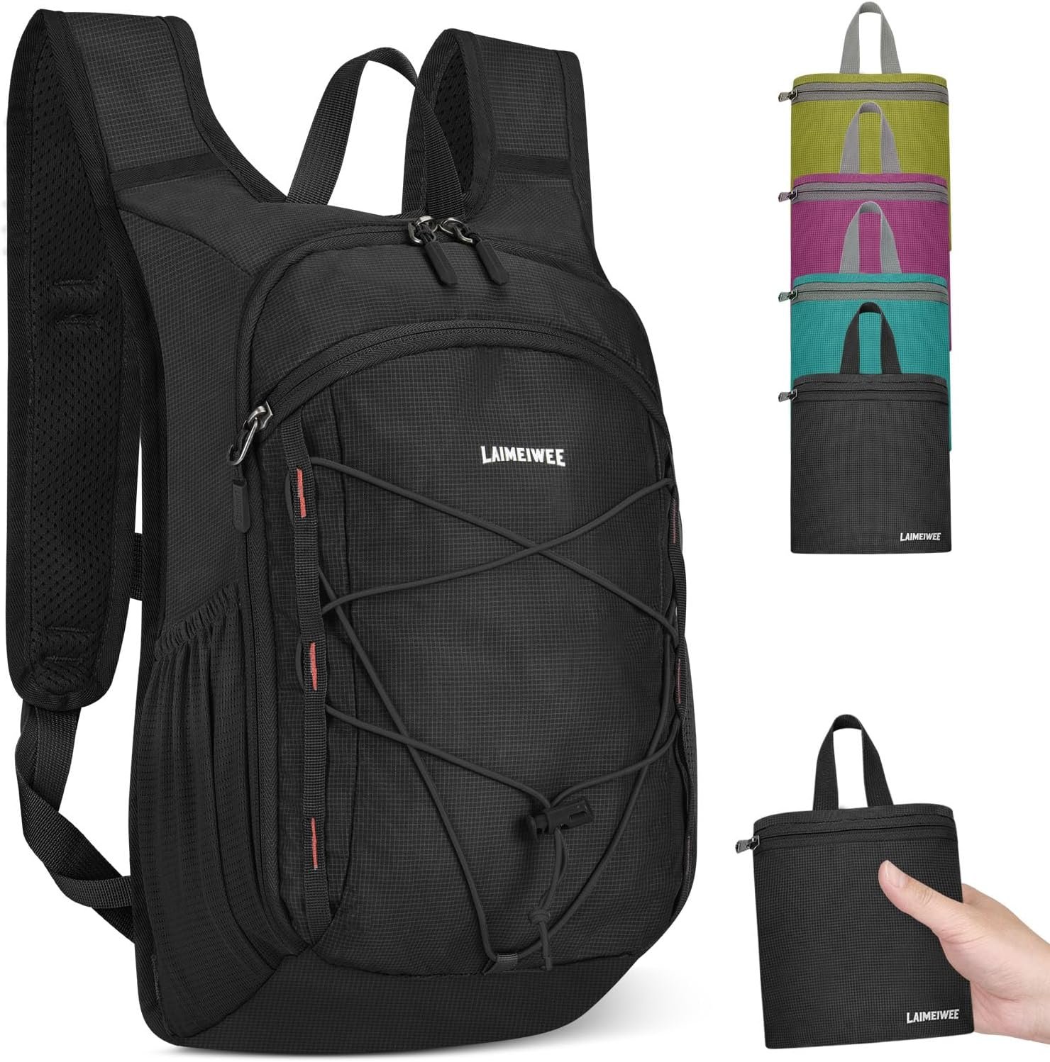 13L Small Hiking Backpack for Women Men, Lightweight Foldable Day pack, Packable Daypack for Travel, Camping (Black)