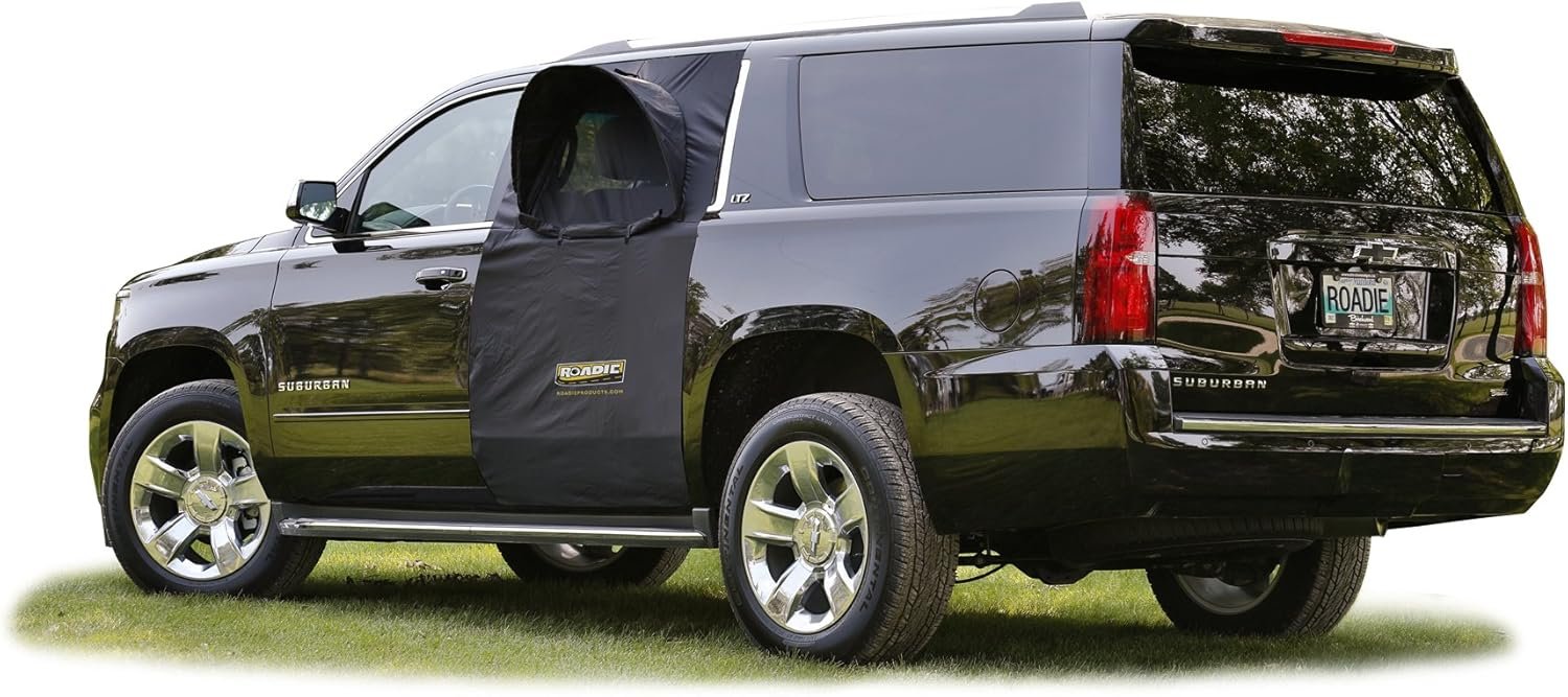 ROADIE- The OVERNIGHTER SUV Window Tent with Bug Screen and Retractable Awning – Great for Camping in an SUV. (Patented)