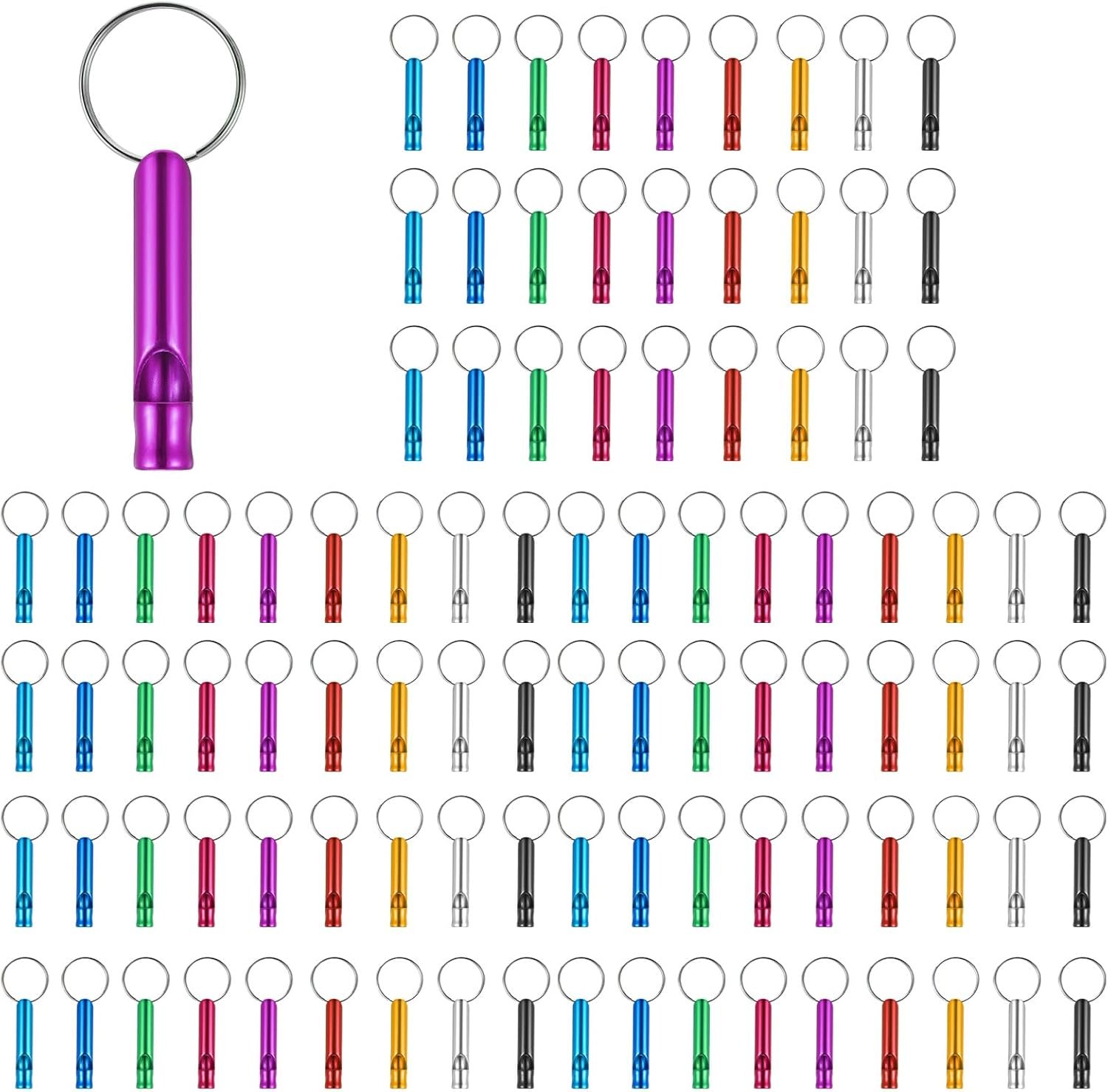 Sibba 100 Pcs Emergency Whistle Survival Loud with Keychain Rescue Signaling Extra Loud Safety Whistle Metal Emergency Whistles Bulk for Adults Outdoor Camping Hunting Hiking Fishing Boating Sports