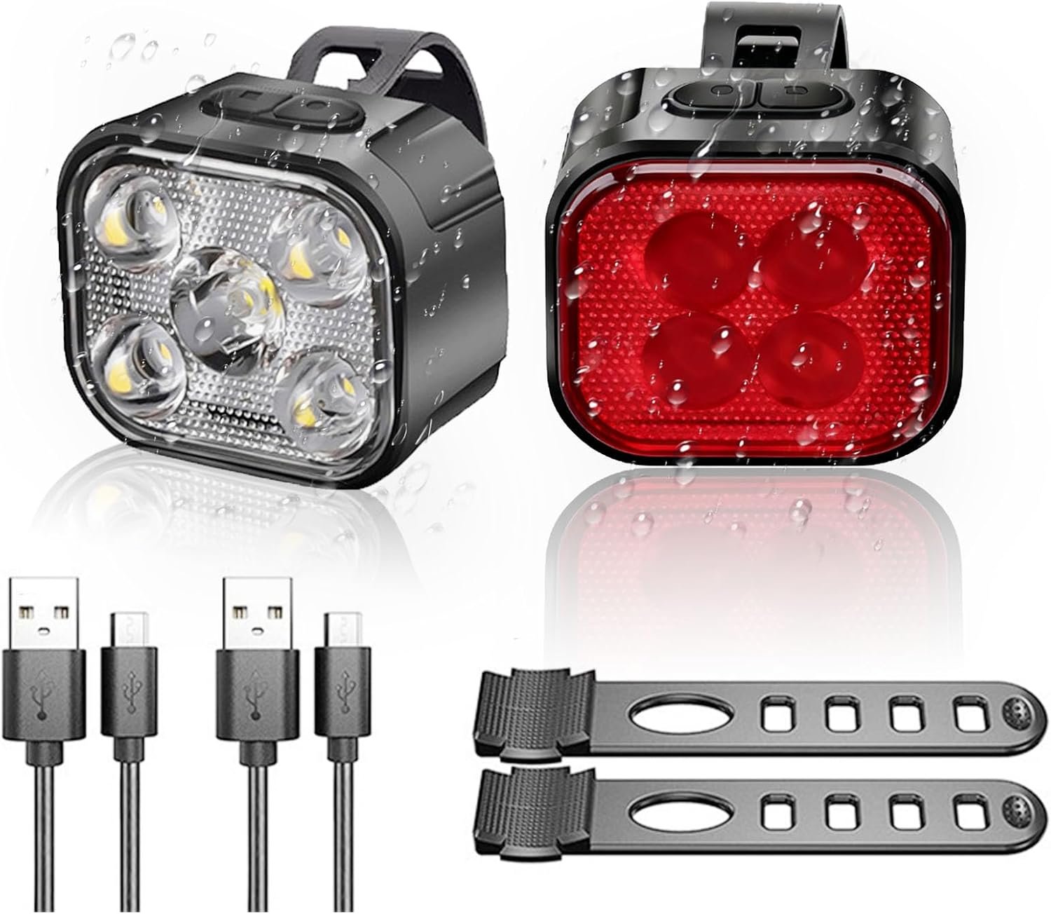Bike Lights Set [6+12 Modes], Rechargeable Bicycle Light Set Ultra Bright, IP65 Waterproof Bike Lights for Night Riding, 1000mAh Bike Headlight and 350mAhTail Light Reflectors