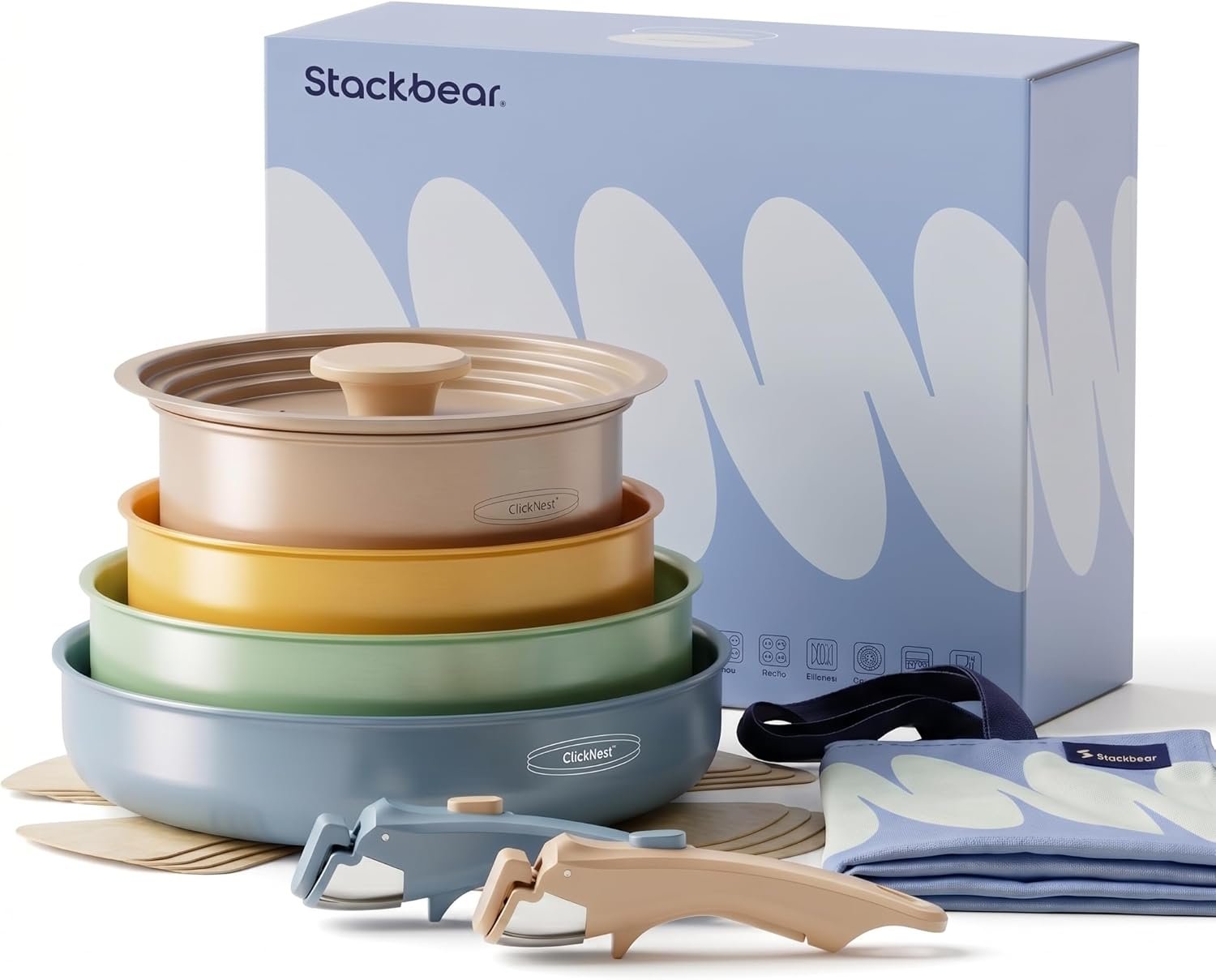 Ceramic Cookware Set, Detachable Handle Pots and Pans Non Stick, 12-Piece Camping Cooking Set Nonstick with Storage Bag, Anti-Scratch Pads, PFOA Free, RV Camping Essentials