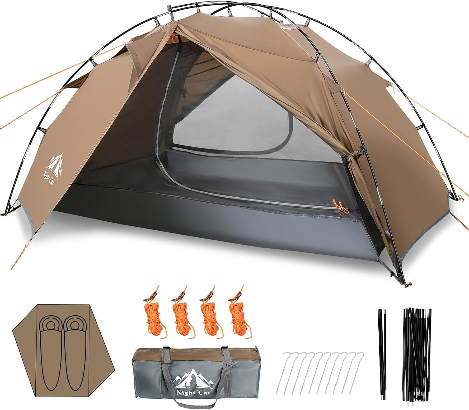 Night Cat Backpacking Tents 2 Persons Fast Setup Hiking Camp Tent with Foldable Pole Double Layers Two Doors Waterproof Lightweight Compact 7×4.4ft