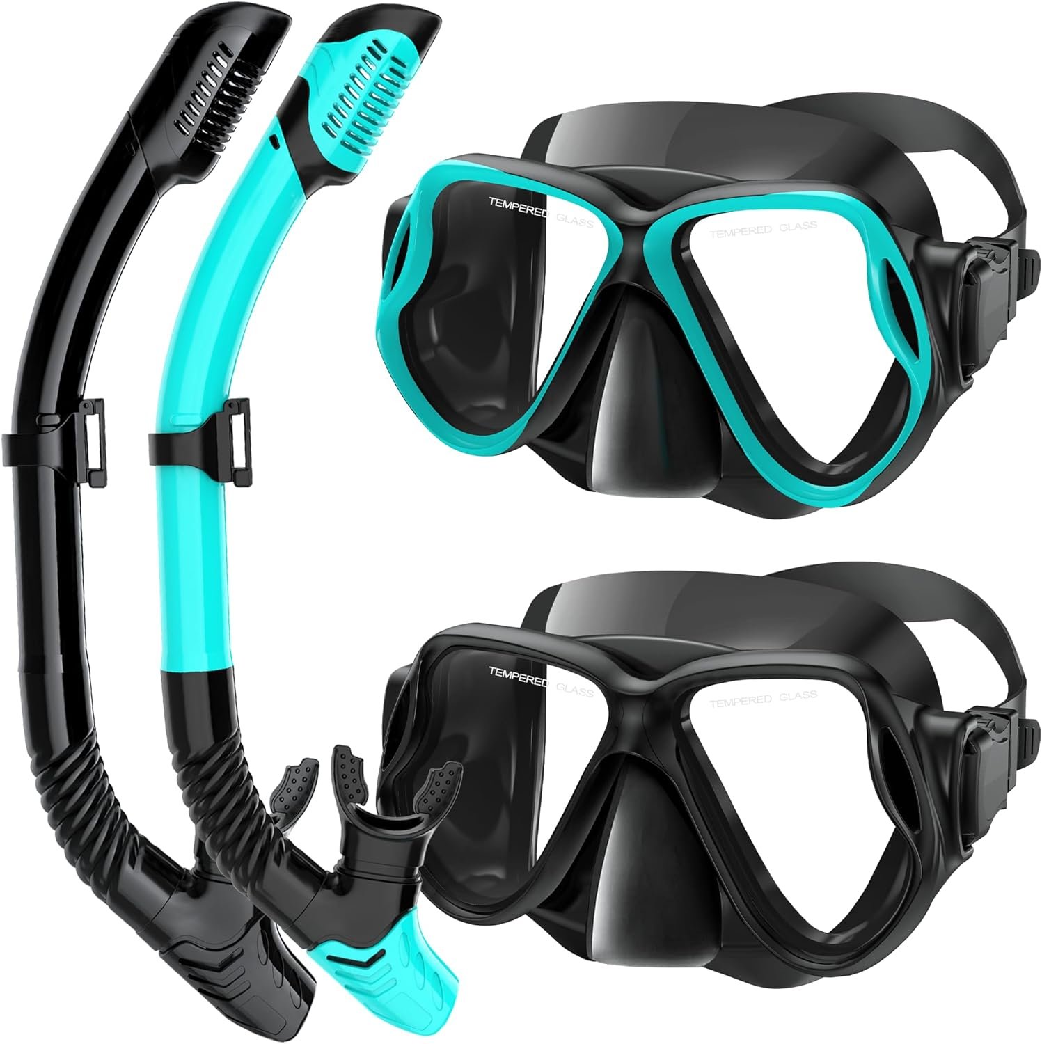 Snorkeling Gear for Adults, Dry-Top Snorkel Set Scuba Diving Mask, 180° Panoramic Wide View Professional Snorkeling Gear, Adult Swimming Goggles with Nose Cover, Breathing Freely Snorkel Mask
