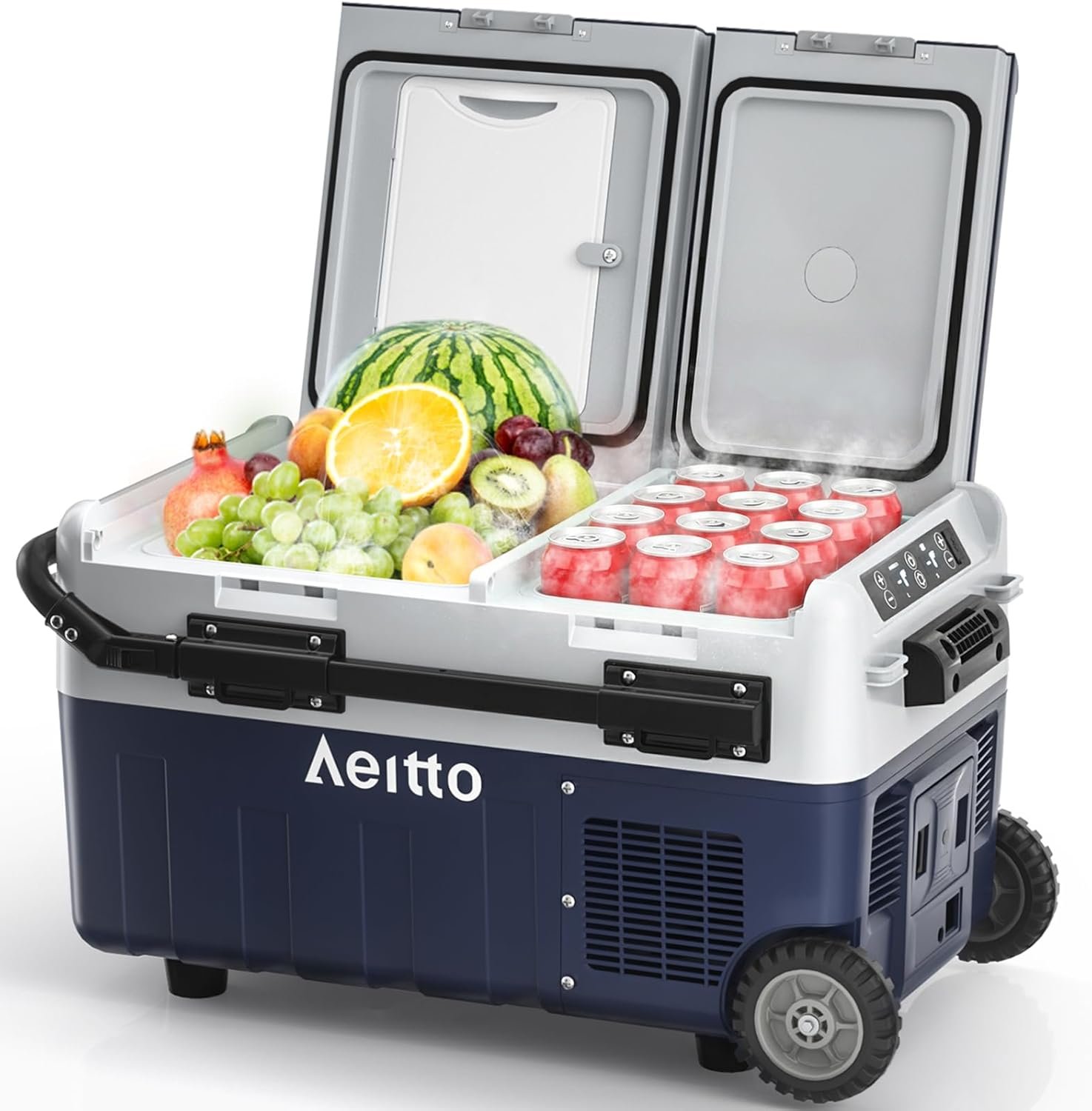 Aeitto 12 Volt Car Refrigerator, 32QT(30L) Dual Zone Portable Car Fridge Freezer -4℉-68℉ Electric Cooler Dual Temp Control Cooling Freezing 12/24V DC & 100-240V AC for Travel, Camping, RV, Road, Home